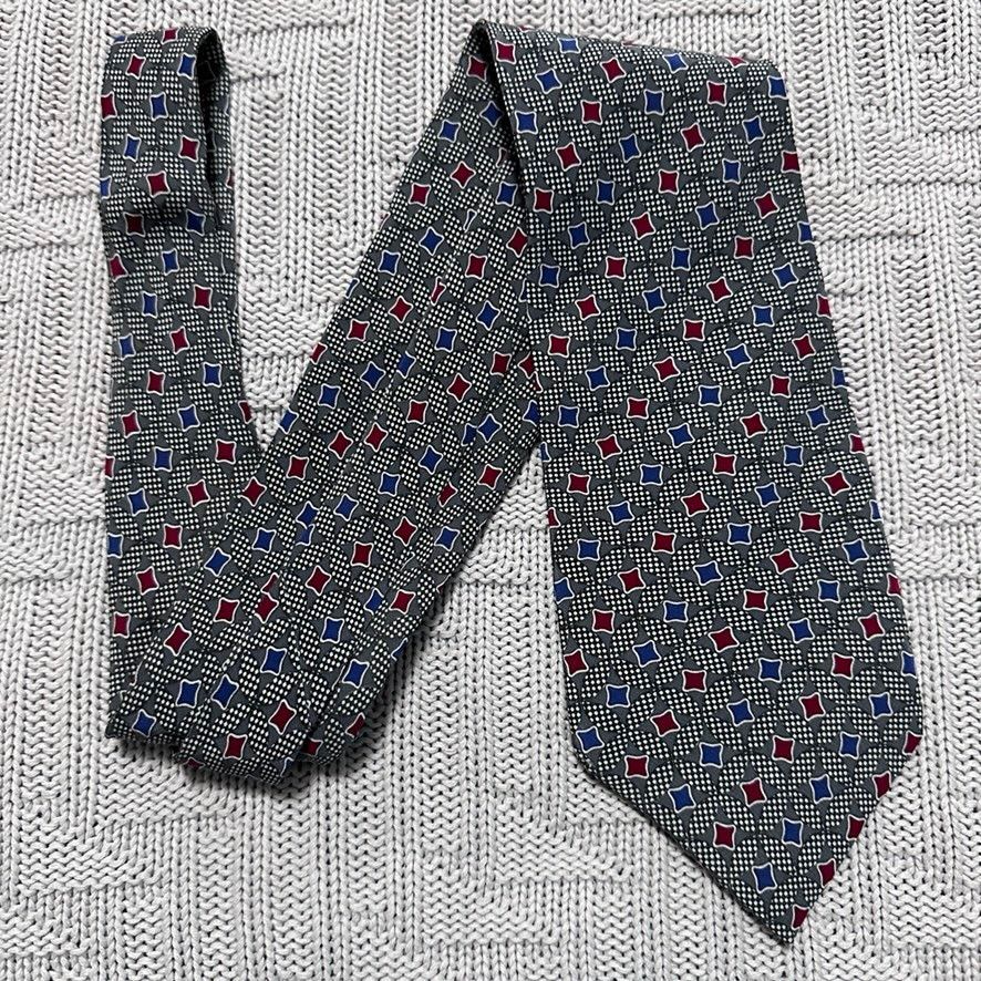 Vintage Vintage 1980s Swing red and blue geometric print silk tie Size ONE SIZE - 1 Thumbnail
