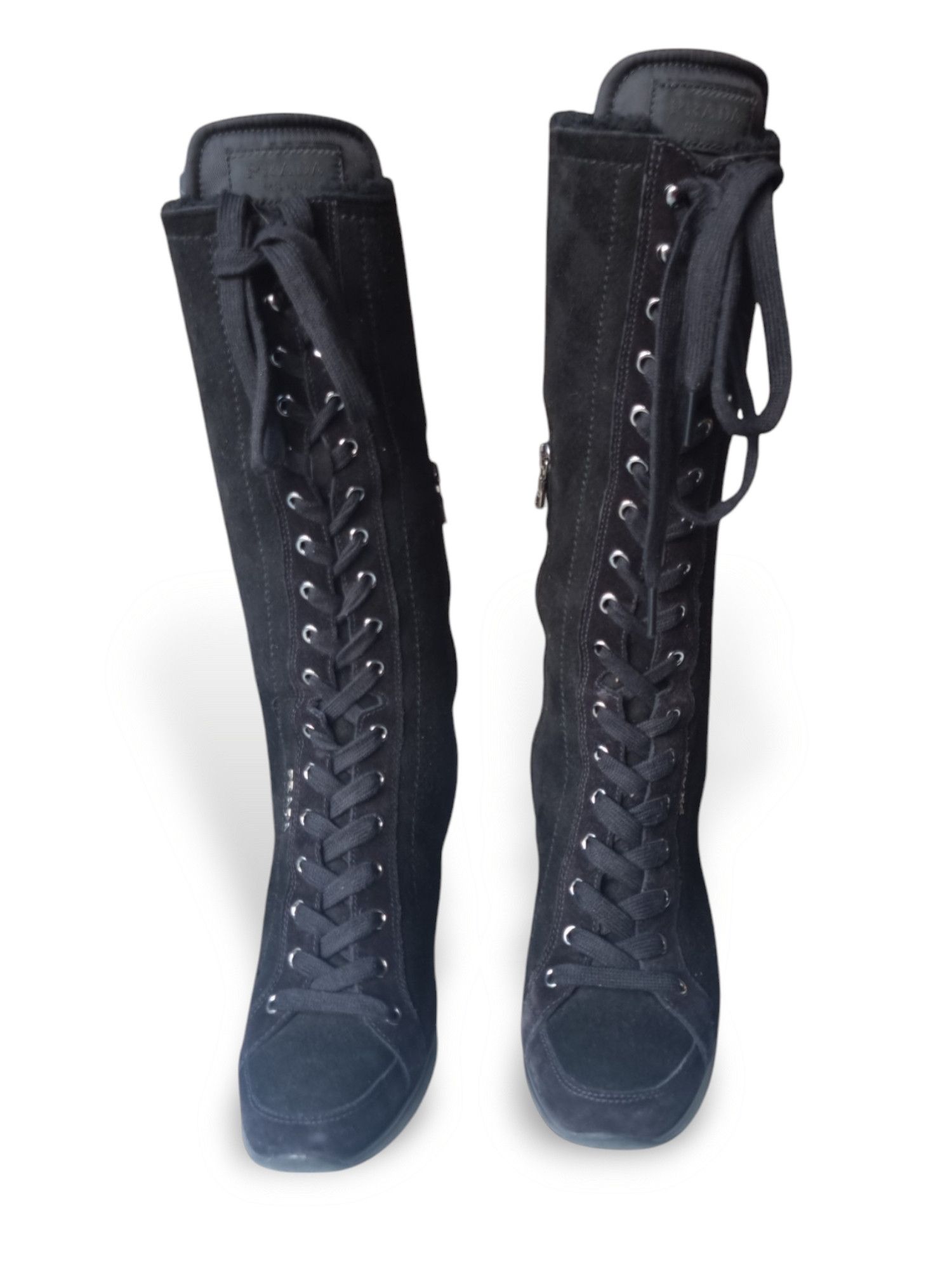 Prada Box Prada Suede Sheepskin Wedge Lace Up Leather Upper Boots Size US 6 / IT 36 - 7 Thumbnail