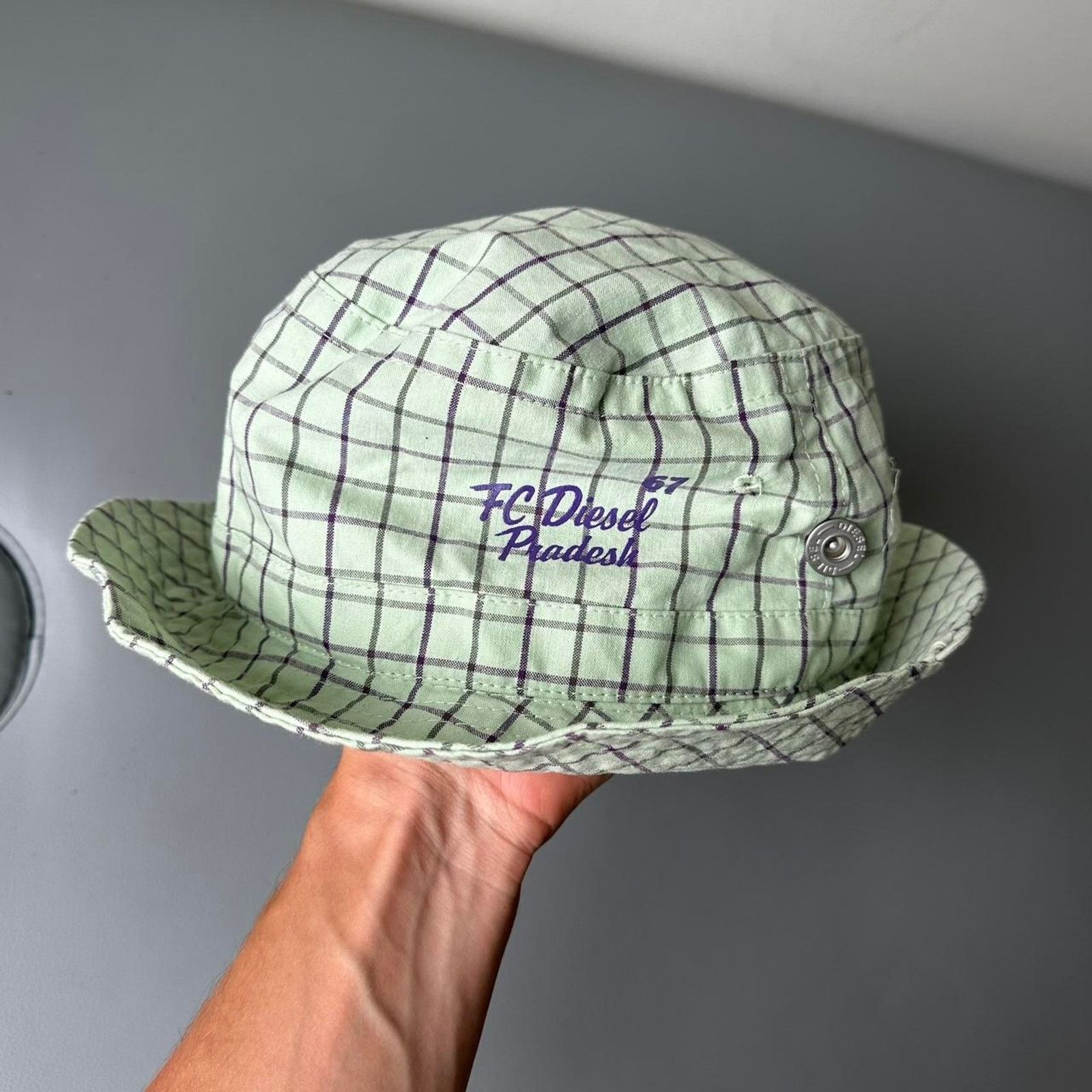 Diesel Rare Y2K FC Diesel Sporty Plaid Green Purple Bucket Hat Cap Size ONE SIZE - 1 Thumbnail