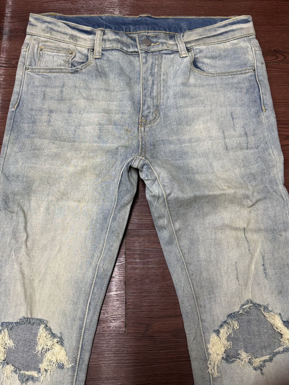 MNML Vintage Japanese Brand Faded Wash Distressed Slim Fit Jeans Size US 33 - 17 Thumbnail