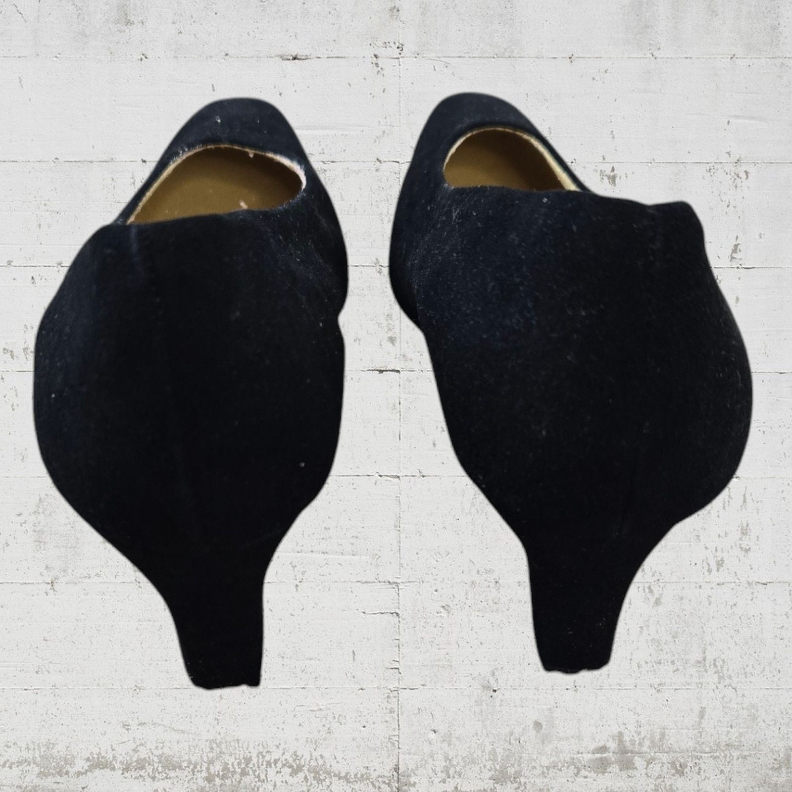 Vintage 80s Vintage Black Suede Pointed Square Toe Heels Size 8 Size US 8 / IT 38 - 4 Thumbnail