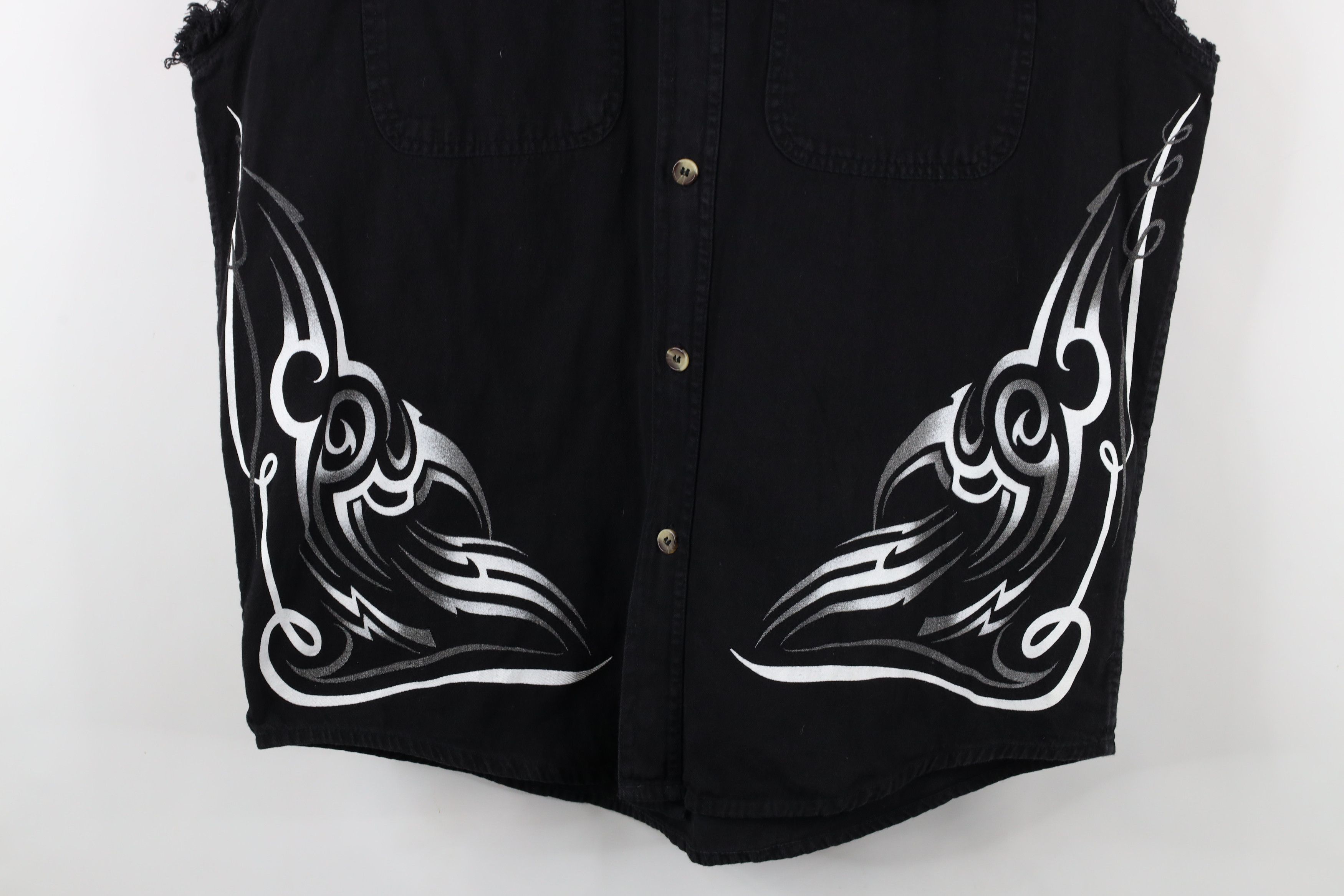 Vintage Vintage 90s Y2K Tribal Motorcycle Cut Off Denim Button Shirt Size US L / EU 52-54 / 3 - 3 Thumbnail