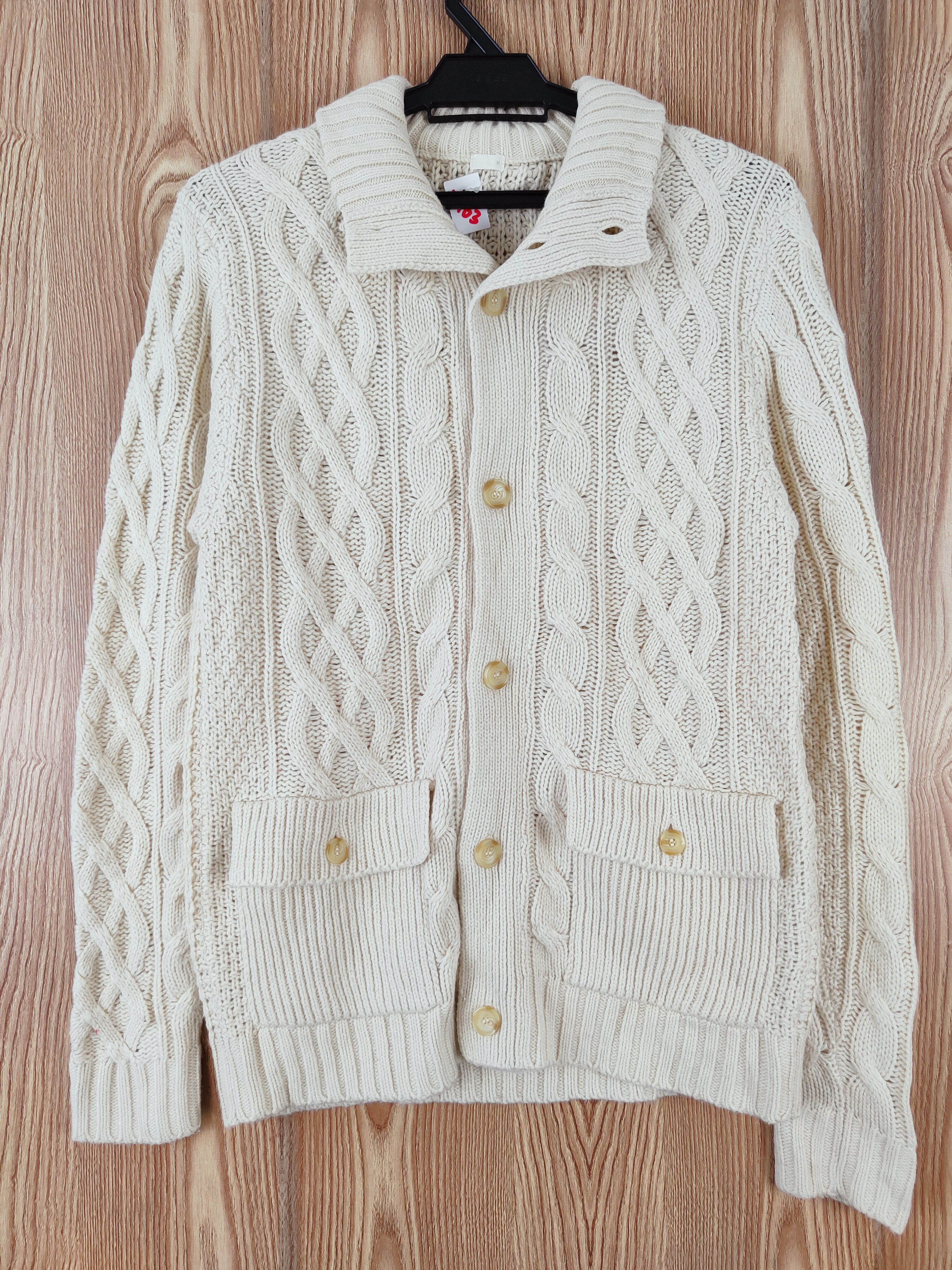 Aran Isles Knitwear × GU × Japanese Brand GU japan Beige cable Knitwear Cardigan #W483 Size US M / EU 48-50 / 2 - 1 Thumbnail