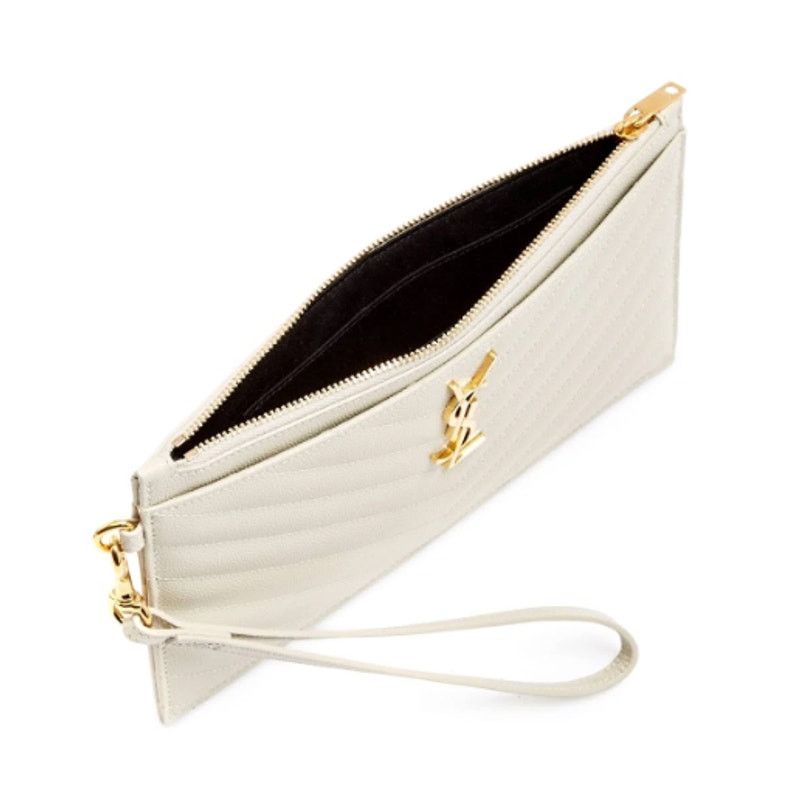Saint Laurent Paris Saint Laurent Women's Cream Monogram Leather Wallet Clutch Size ONE SIZE - 2 Thumbnail