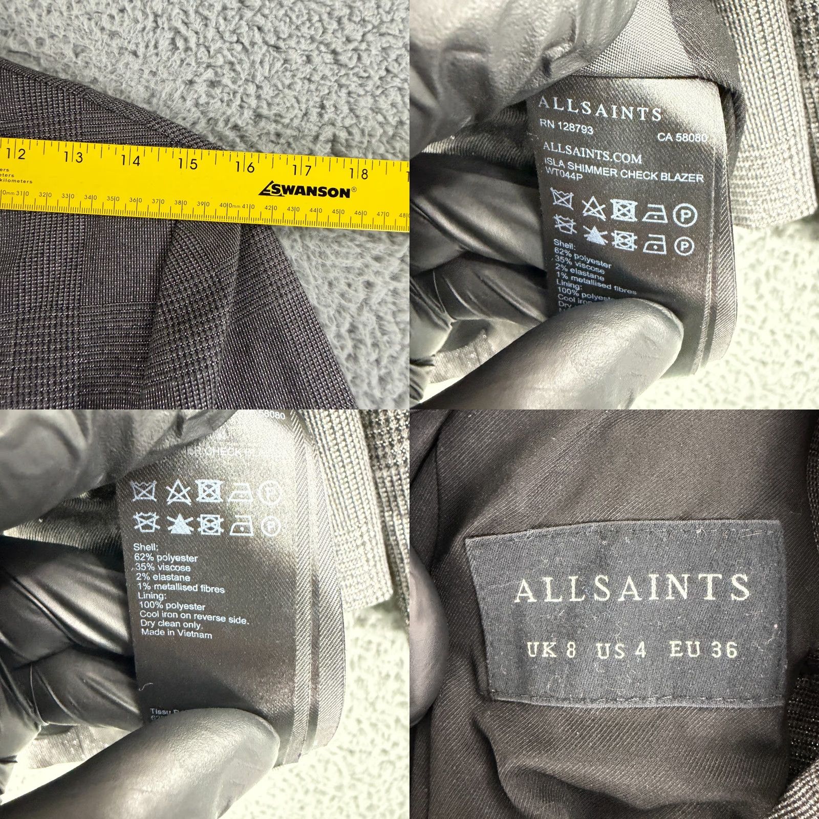 Allsaints AllSaints Isla Shimmer Check Blazer Jacket Womens Size 4 Gray Double Breasted LS Size S / US 4 / IT 40 - 8 Thumbnail