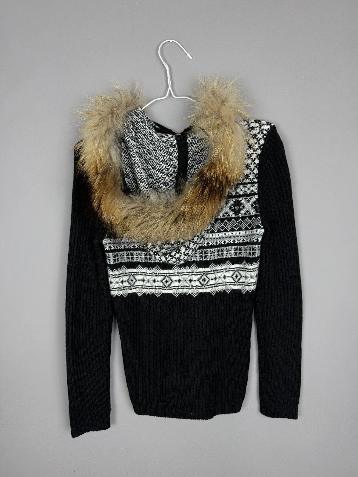 Bogner Bogner Women’s Wool Sweater Fur Trim Hood Nordic Knit Size M / US 6-8 / IT 42-44 - 8 Thumbnail