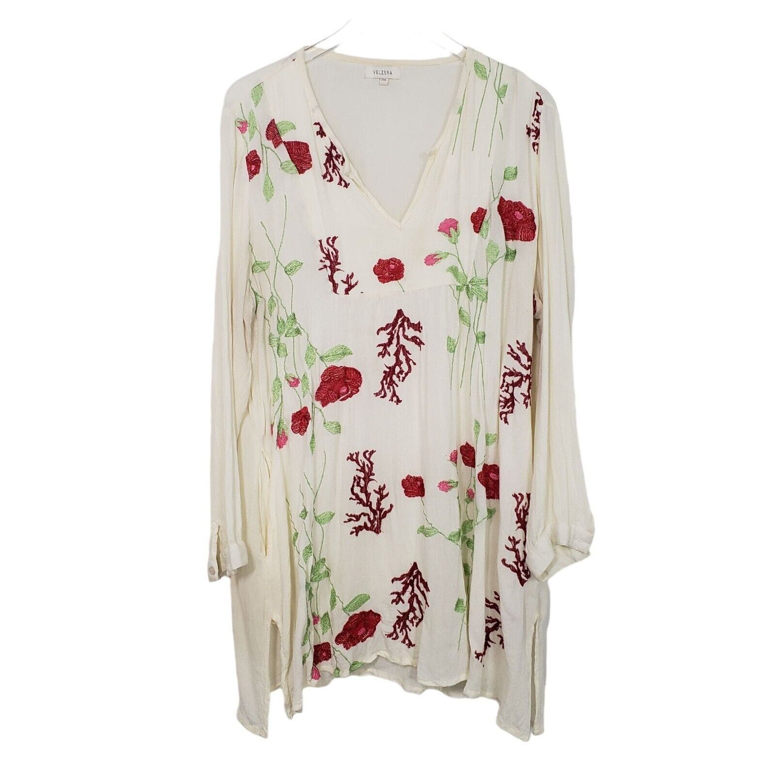 Designer Velzera Embroidered Floral Tunic Womens Size 2XL White Boho Size XXL / US 16-18 / IT 52-54 - 1 Thumbnail