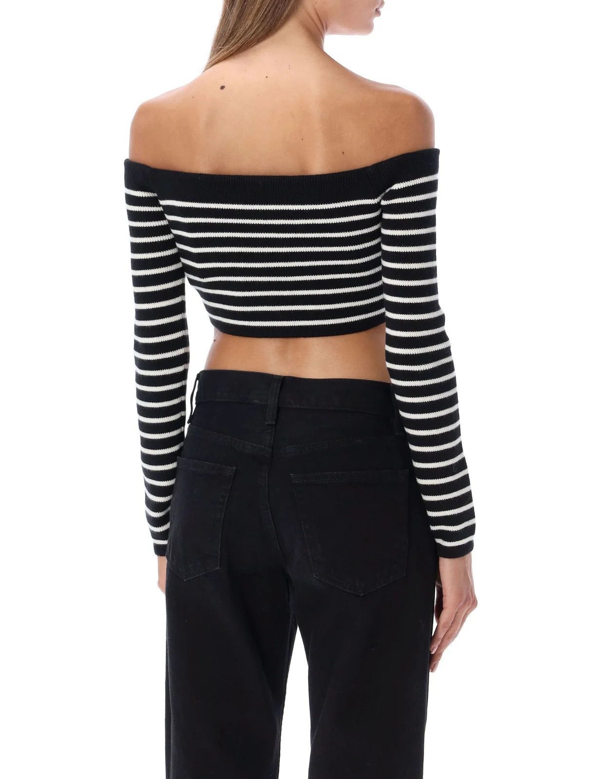 Saint Laurent Paris o1tp1o0125 Cropped Top In Stripe Wool in Black/White Size S / US 4 / IT 40 - 4 Thumbnail
