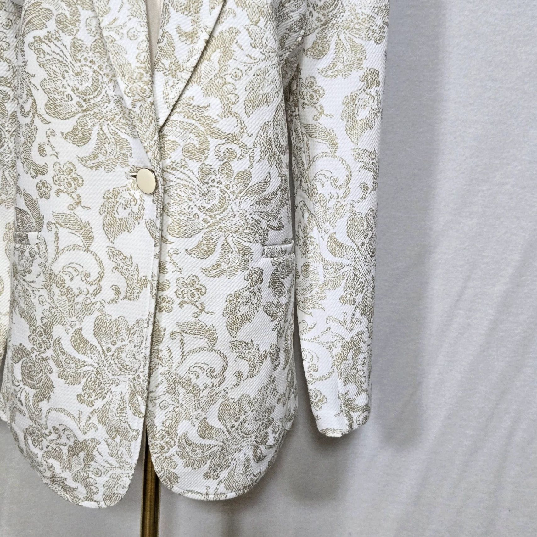 Vintage Susan Graver Blazer Womens Large White Gold Jacquard Floral Occasion Elegant Jacket Size L / US 10 / IT 46 - 5 Thumbnail