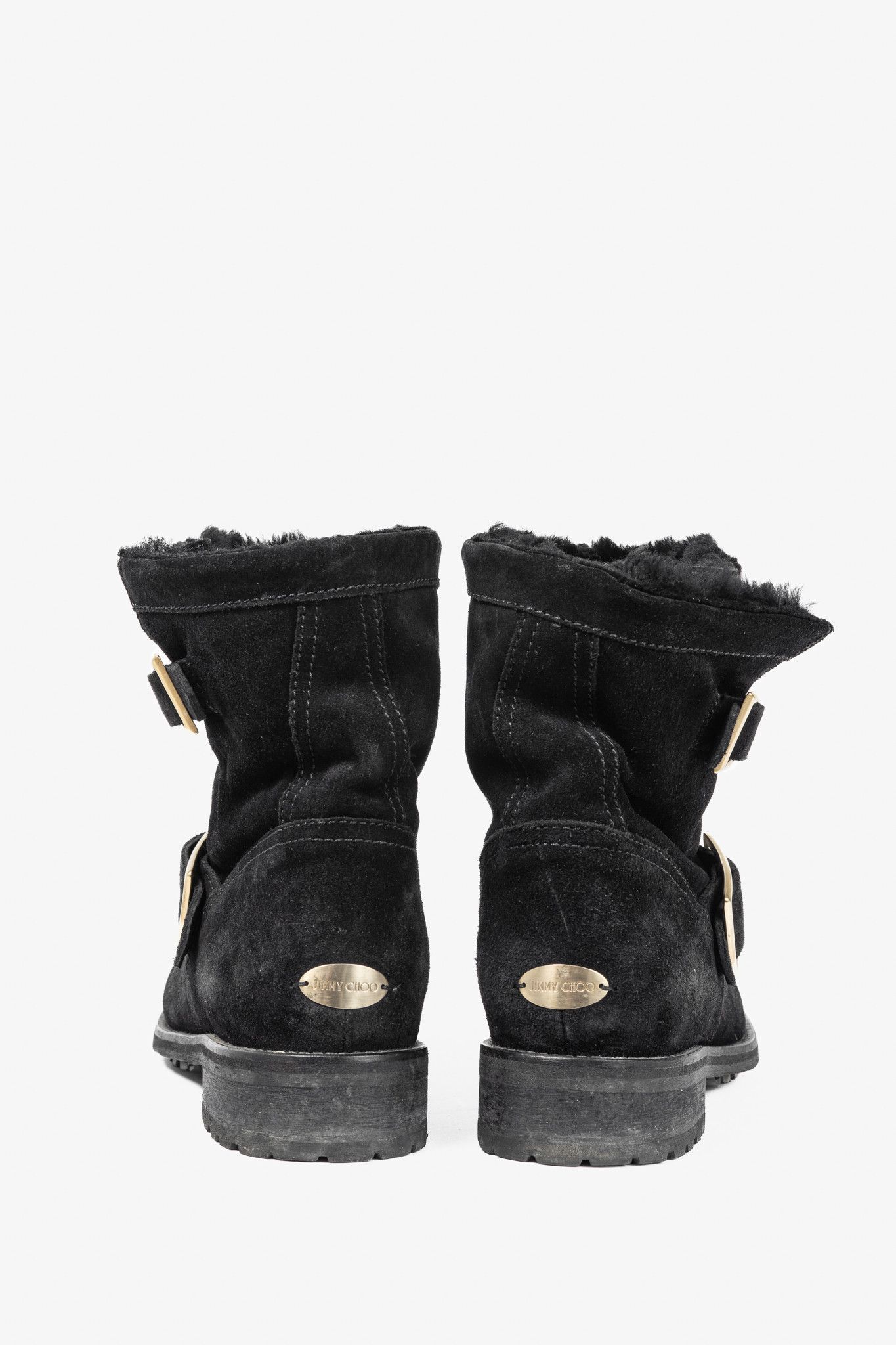 Jimmy Choo Jimmy Choo Youth Black Suede Buckled Moto Ankle Boots Size US 5.5 / IT 35.5 - 3 Thumbnail
