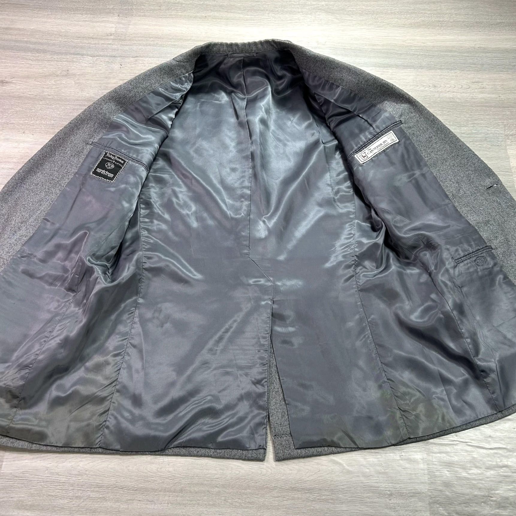 Vintage Hickey Freeman Blazer Mens 44L Gray Herringbone Wool Sport Coat Jacket Size 44R - 3 Thumbnail