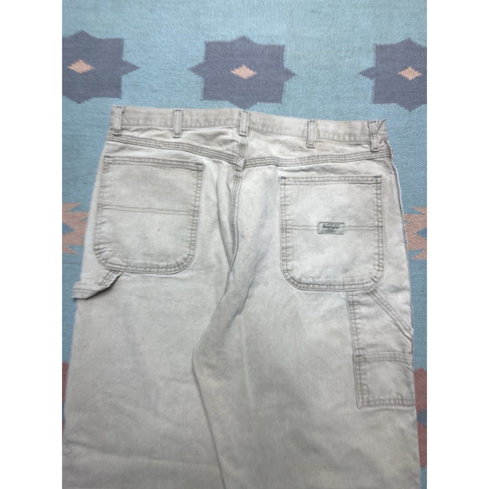 Wrangler VINTAGE Wrangler Carpenter Jeans Beige Khaki Tan Baggy 37x32 Mens Jeans Khakis 90s Skater Size US 37 - 5 Thumbnail
