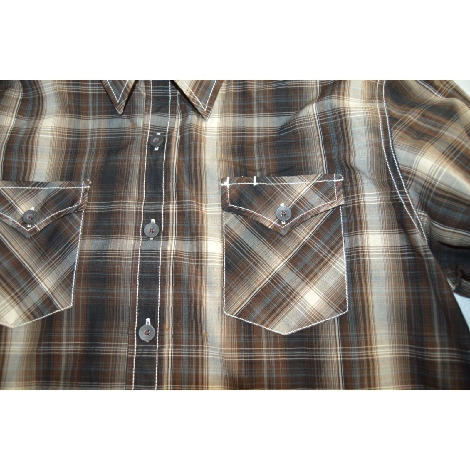 Stetson Stetson Western Shirt Mens XL L/S Button Plaid Brown Cotton Embroidered Button-Up Casual Size US XL / EU 56 / 4 - 3 Thumbnail