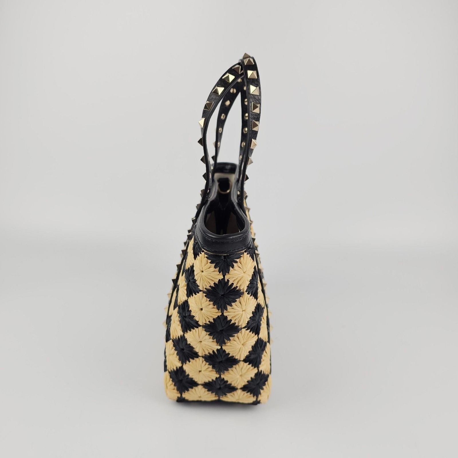 Valentino VALENTINO GARAVANI Rockstud Spike Shopper Black Yellow Raffi Size ONE SIZE - 8 Thumbnail