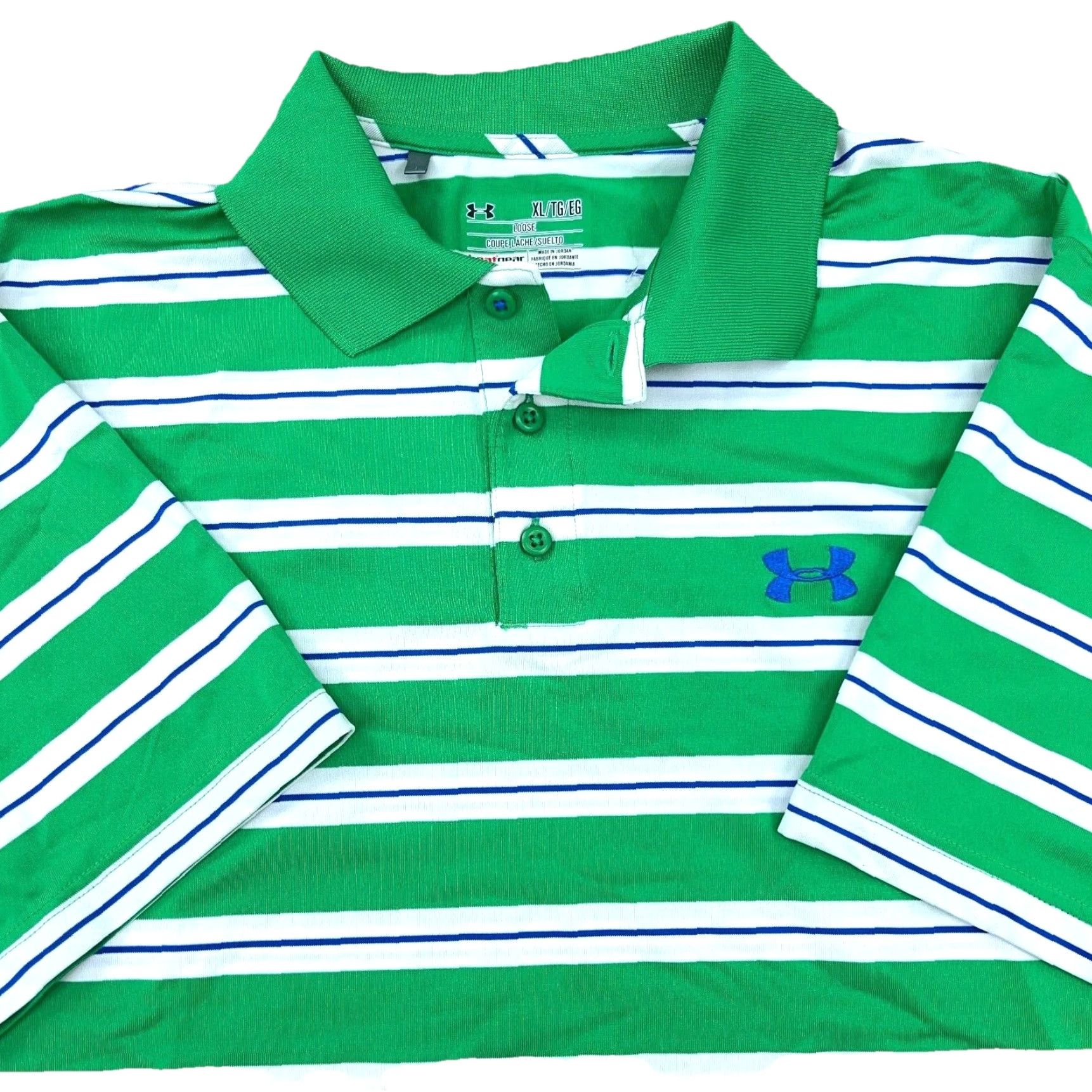 Under Armour Under Armour Polo Shirt Men XL Green Striped Performance Quick Dry Golf A54 Size US XL / EU 56 / 4 - 2 Thumbnail