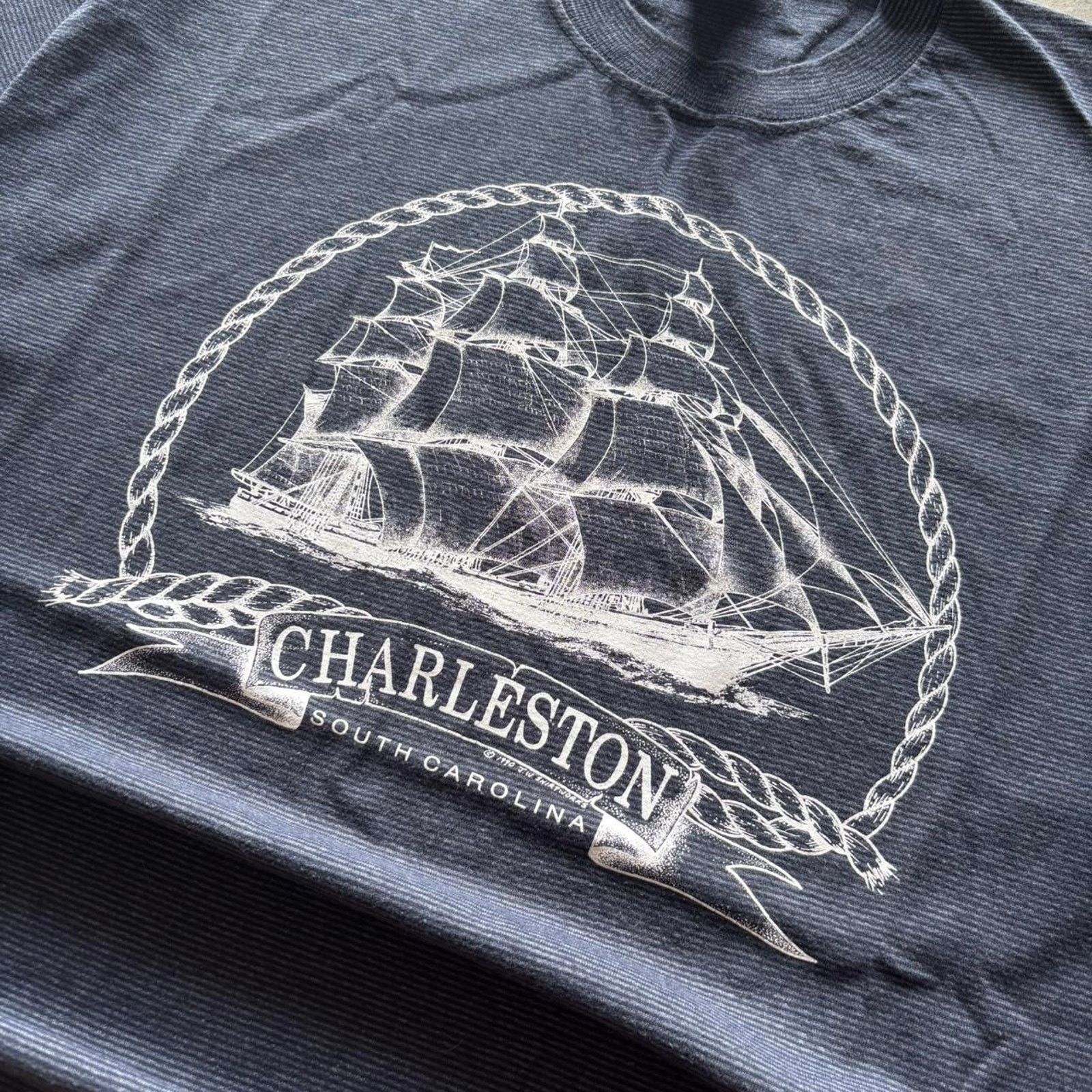 Japanese Brand × Vintage Vintage 90s Charleston South Carolina Striped T-shirt Size US XL / EU 56 / 4 - 2 Thumbnail