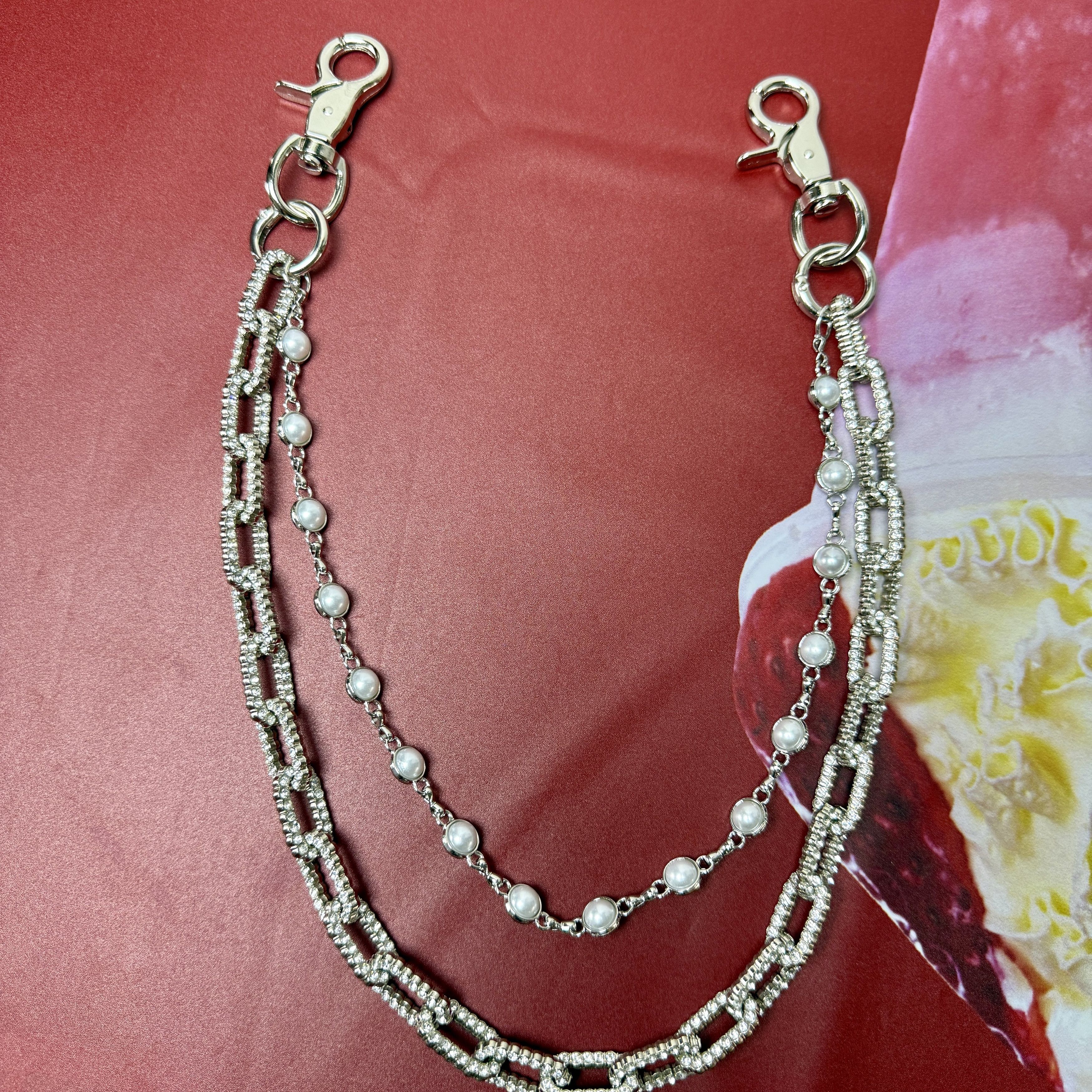 Jewelry Punk Pants Chain With Pearl Accents in Grey, Men's