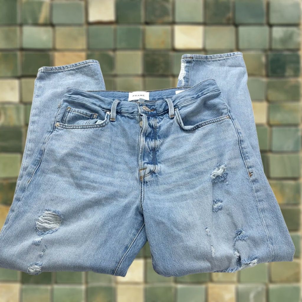 Frame FRAME Le Original 28 HIGH RISE Denim Jeans Distressed 5-Pocket Straight Womens 28 Blue 29W 27L Size 28" / US 6 / IT 42 - 1 Thumbnail
