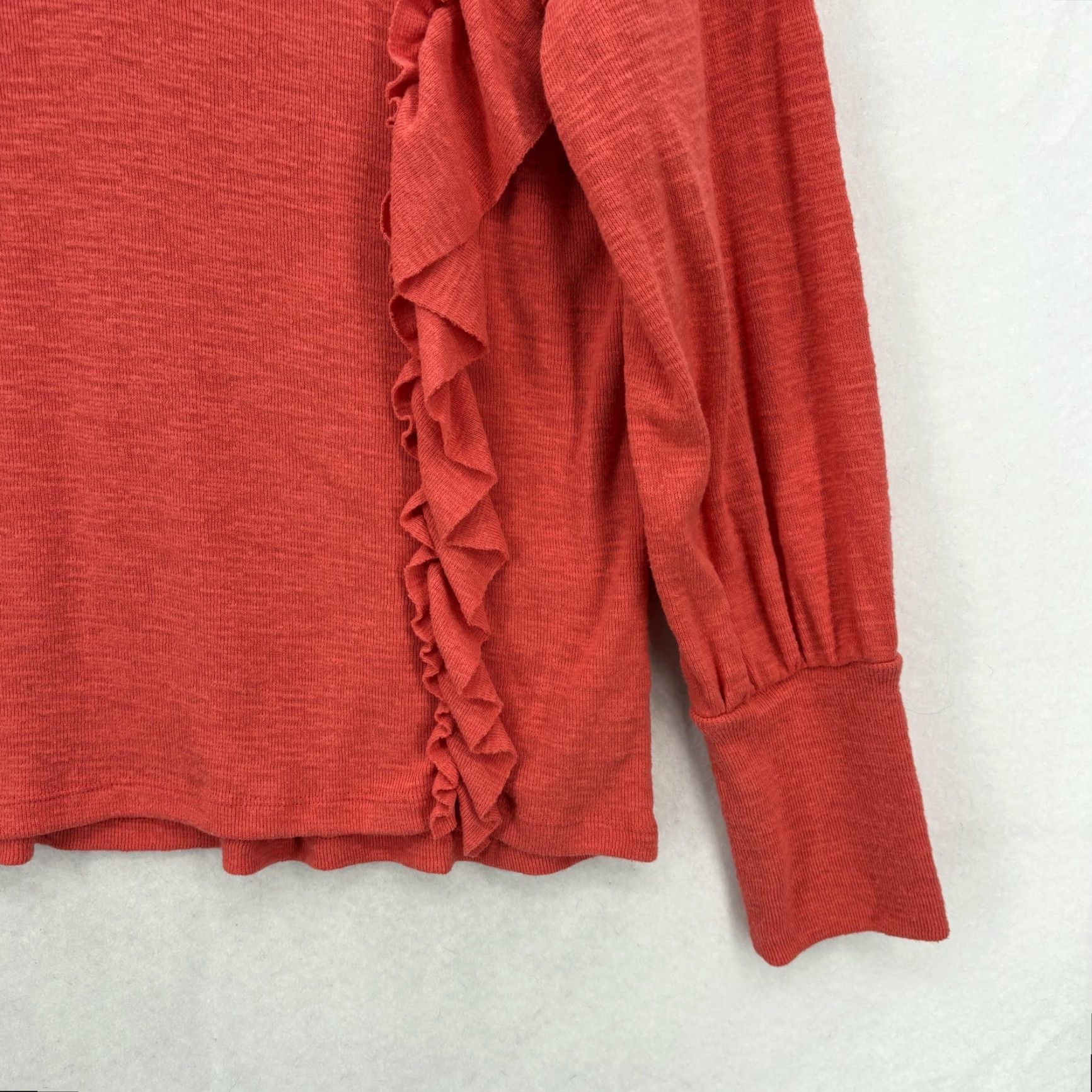 Vintage Pilcro Sweater Womens M Red Pullover V-Neck Puff Sleeve Ruffle Knit Solid Bohemian Size M / US 6-8 / IT 42-44 - 3 Thumbnail