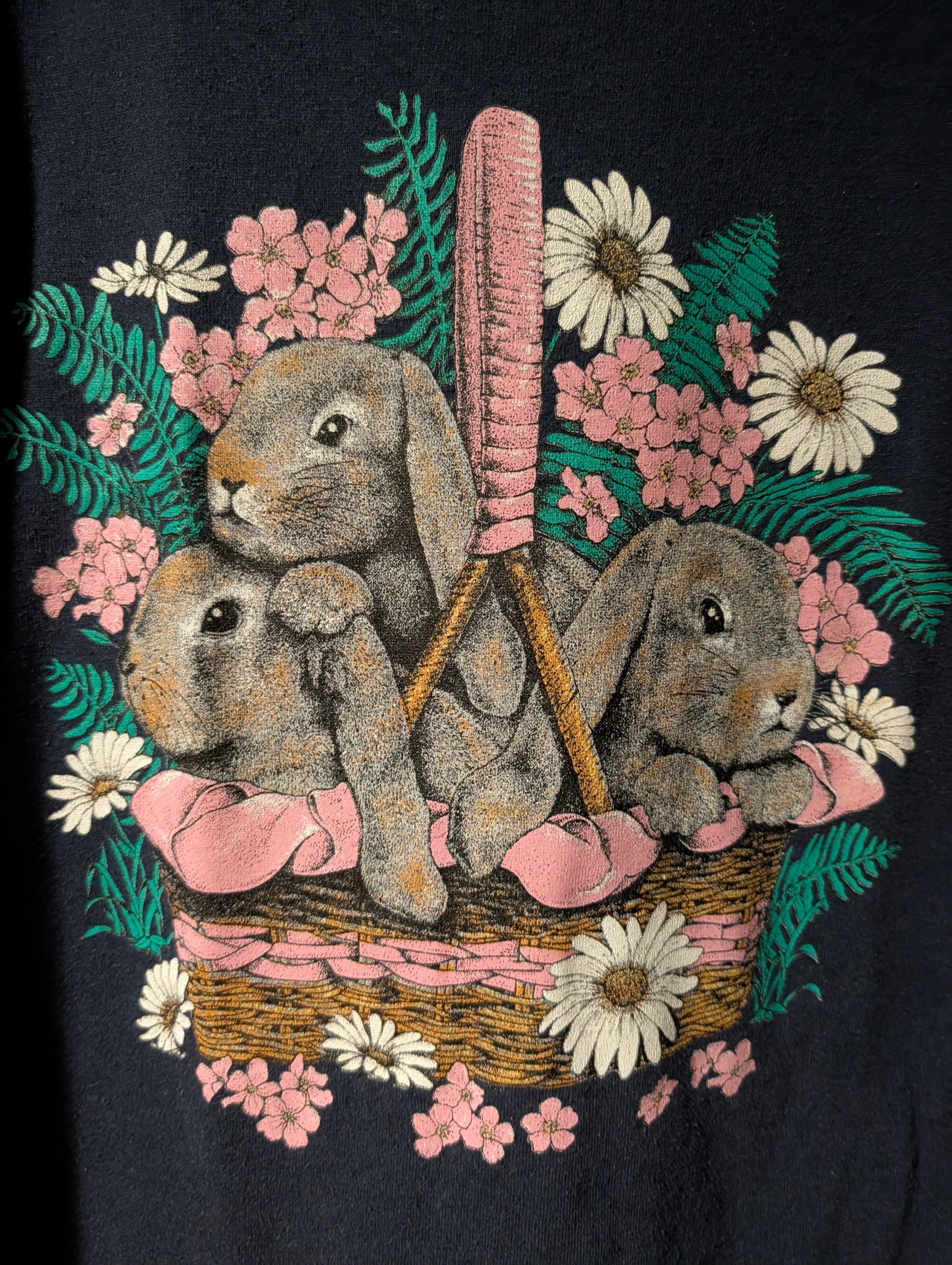 Arts & Science Vintage Y2K Rabbits Animal Nature Basket Cute Flower T-Shirt Size US XL / EU 56 / 4 - 2 Thumbnail