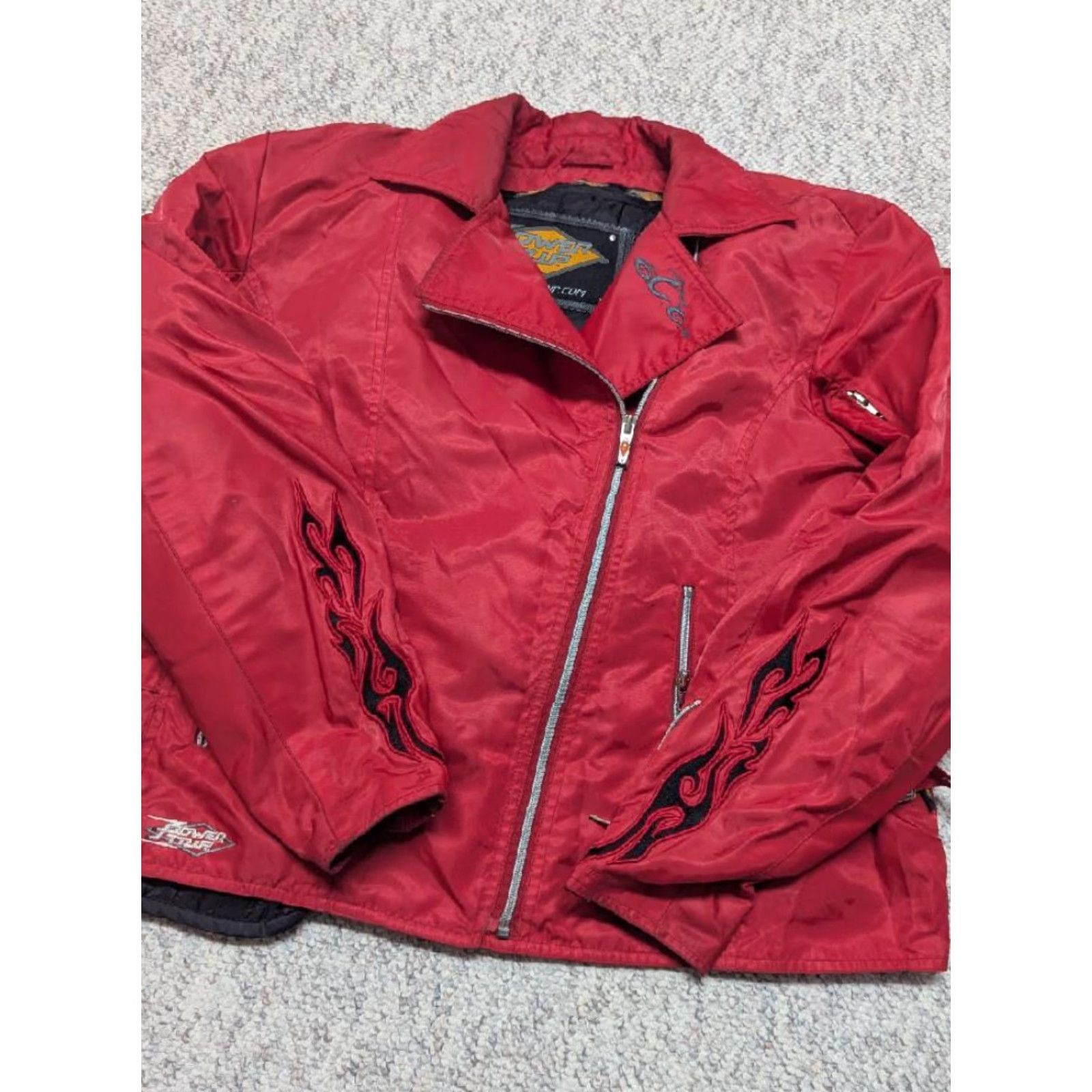 Vintage VINTAGE power TRip Orange County Choppers jacket Motorcycle Jacket XL red nylon padded flames Mens Size US XL / EU 56 / 4 - 5 Thumbnail