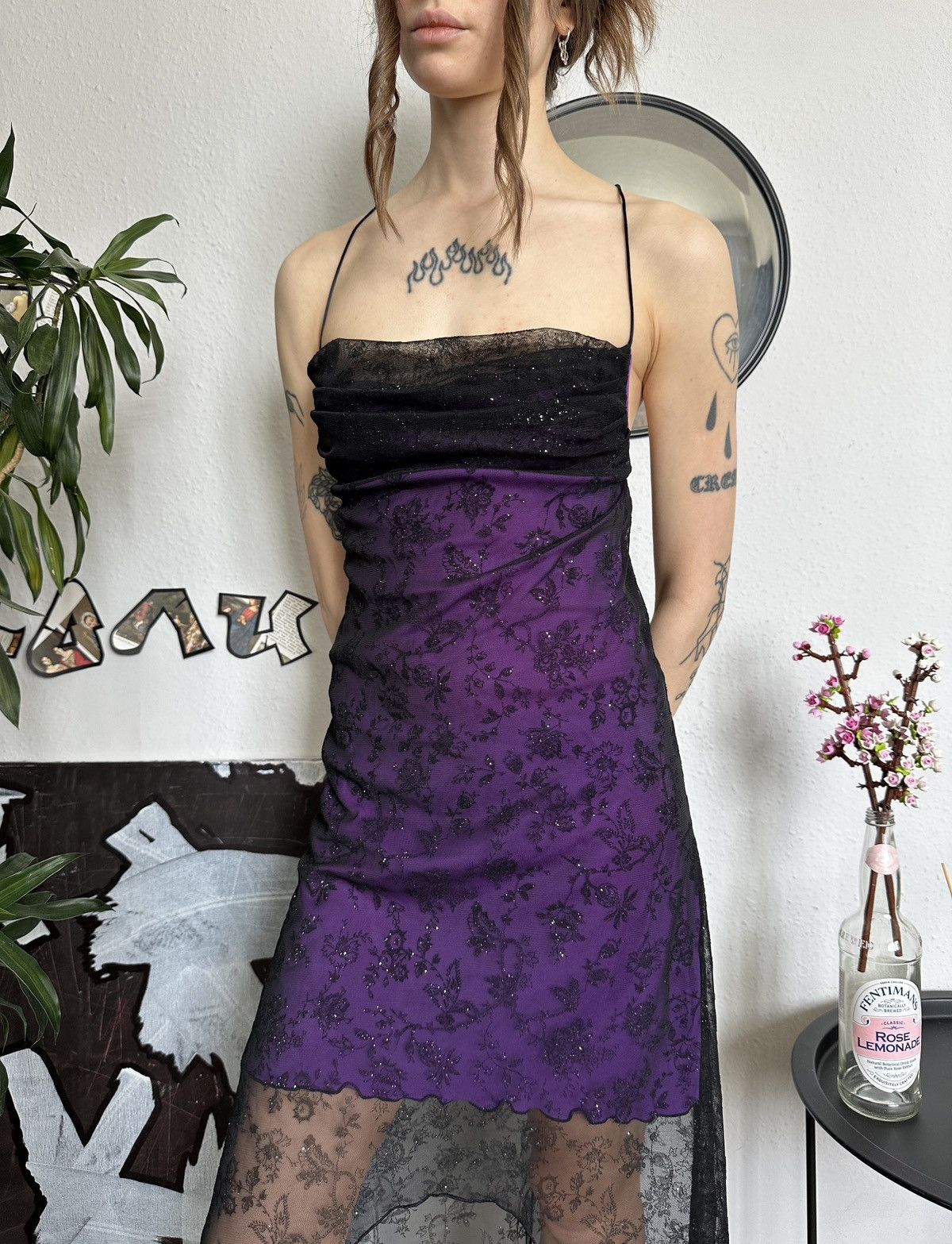 Vintage Whimsigoth Vintage Glitter Sexy Mini Asymmetrical Dress Size S / US 4 / IT 40 - 7 Thumbnail