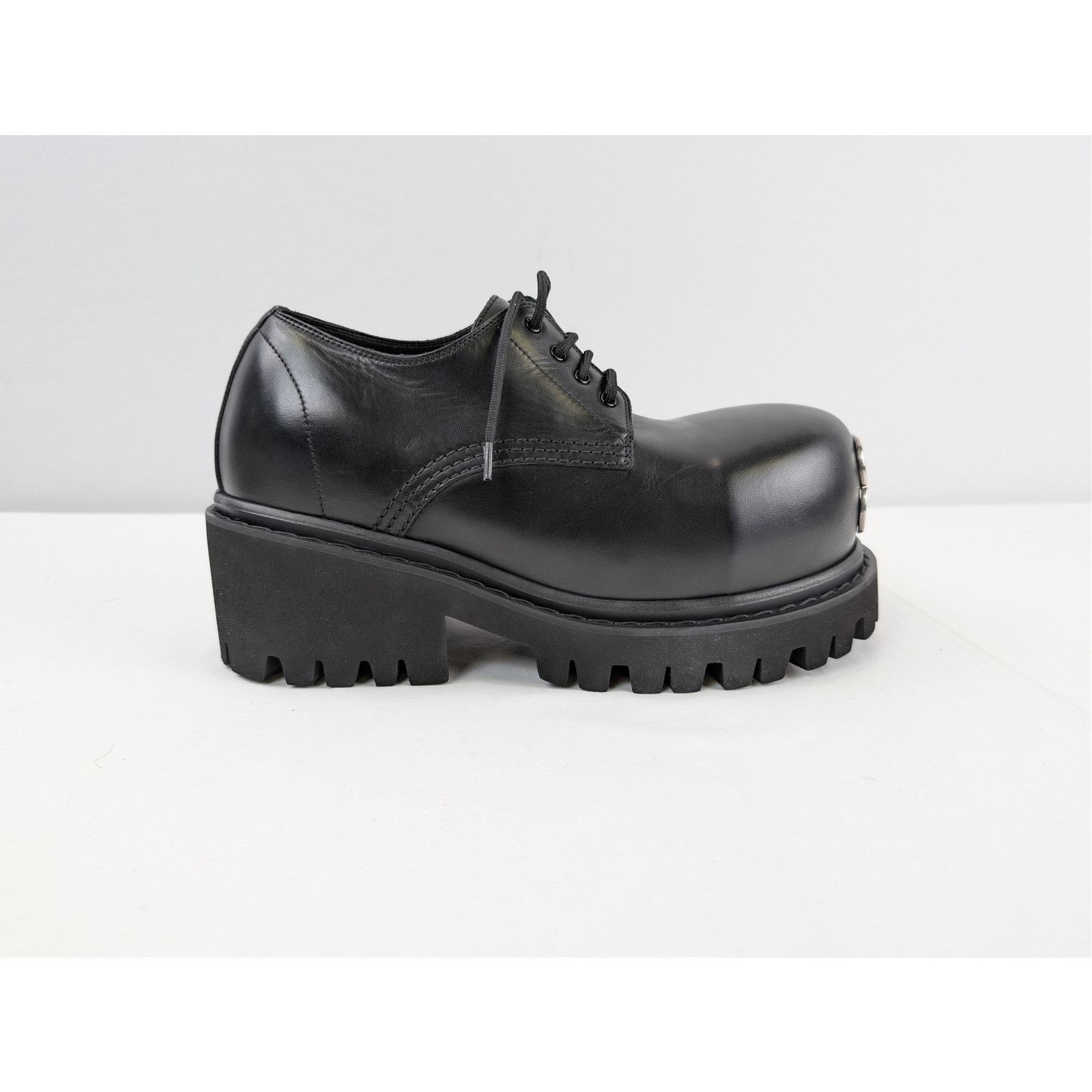 Balenciaga o1rshd1 Soft Calfskin Stomper Derbie BB Boots in Black Size US 8 / EU 41 - 4 Thumbnail