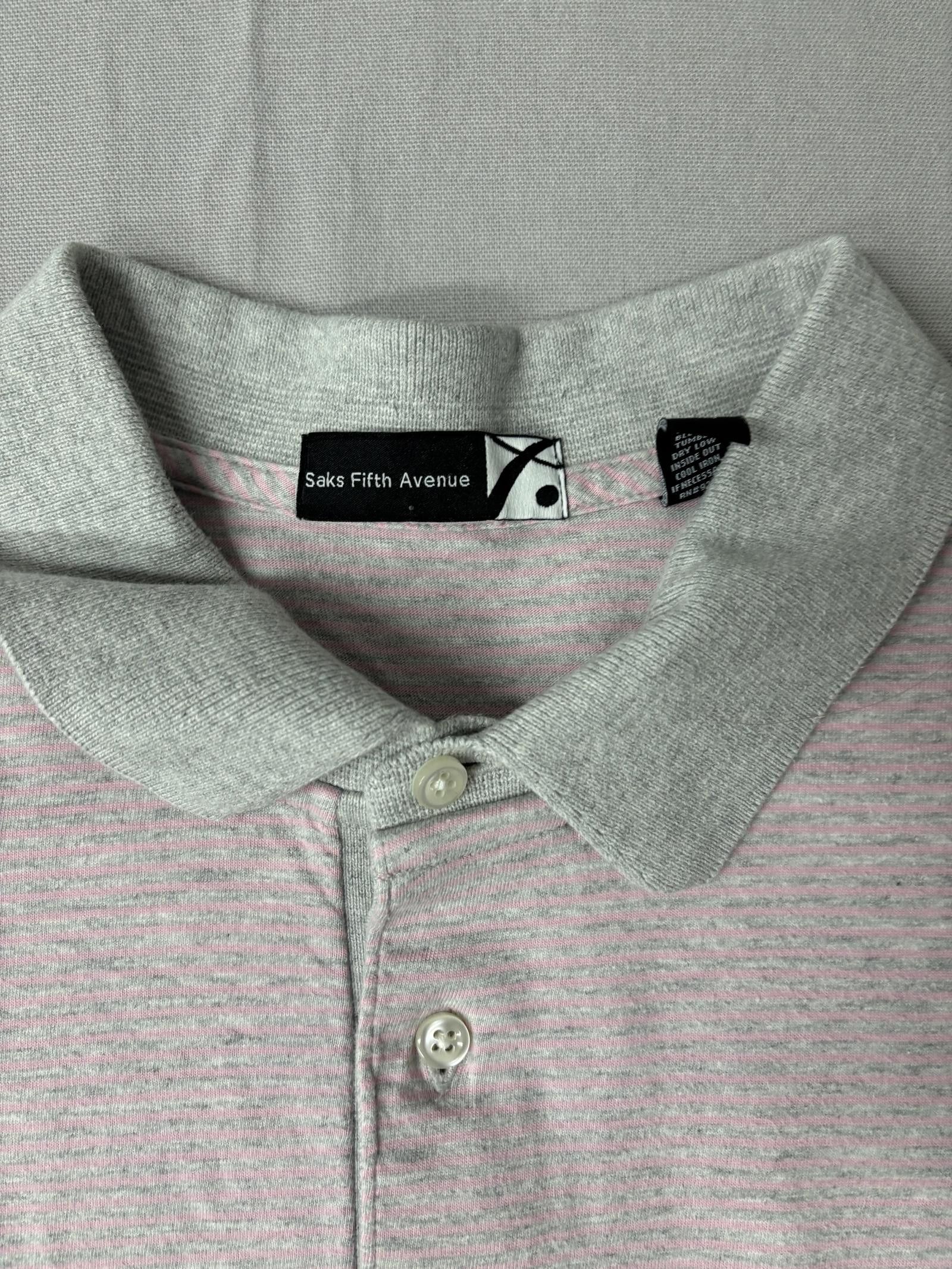 Saks Fifth Avenue Saks Fifth Avenue Mens Polo Pink / Grey Horitzontal Stripe L Size US L / EU 52-54 / 3 - 1 Thumbnail
