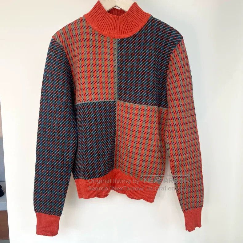 Hermes Hermes Houndstooth Cashmere Crewneck Sweater - Orange Brow Size XXS / US 00 / IT 34 - 1 Thumbnail