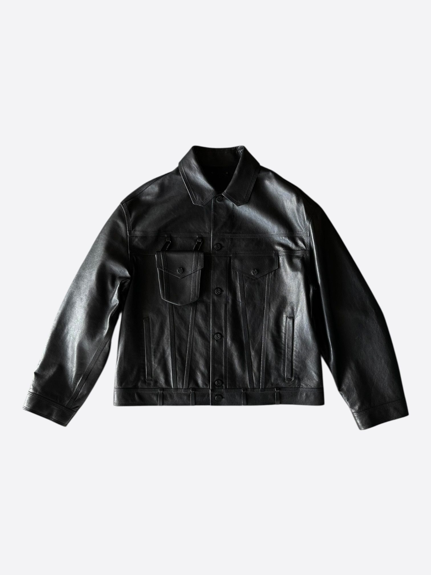 Louis Vuitton Louis Vuitton Black & White Chain Leather Trucker Jacket Size US XXL / EU 58 / 5 - 1 Thumbnail