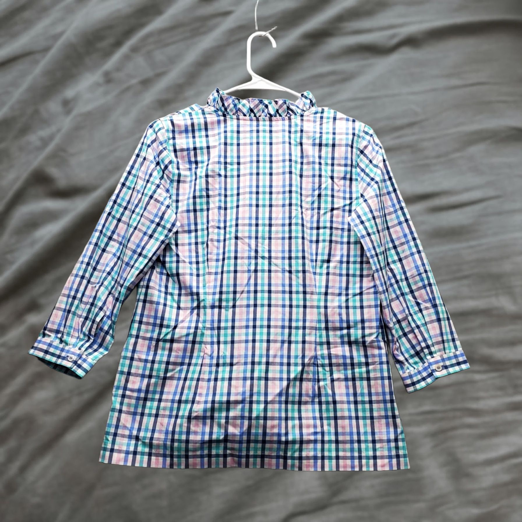 Talbots Talbots Tunic Top Womens Size 2P Multicolor Plaid Non-Iron Ruffle V-Neck Pullover Size XS / US 0-2 / IT 36-38 - 1 Thumbnail