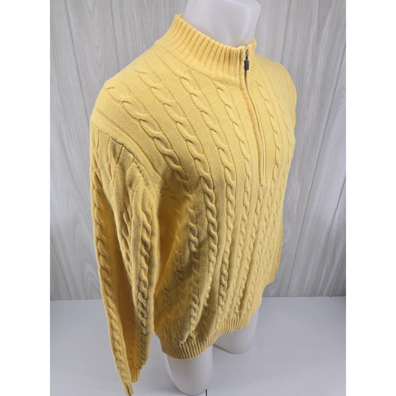 Izod IZOD Men’s Cable Knit Sweater Large Yellow Long Sleeve Quarter Zip 1/4 Shirt Size US L / EU 52-54 / 3 - 7 Thumbnail