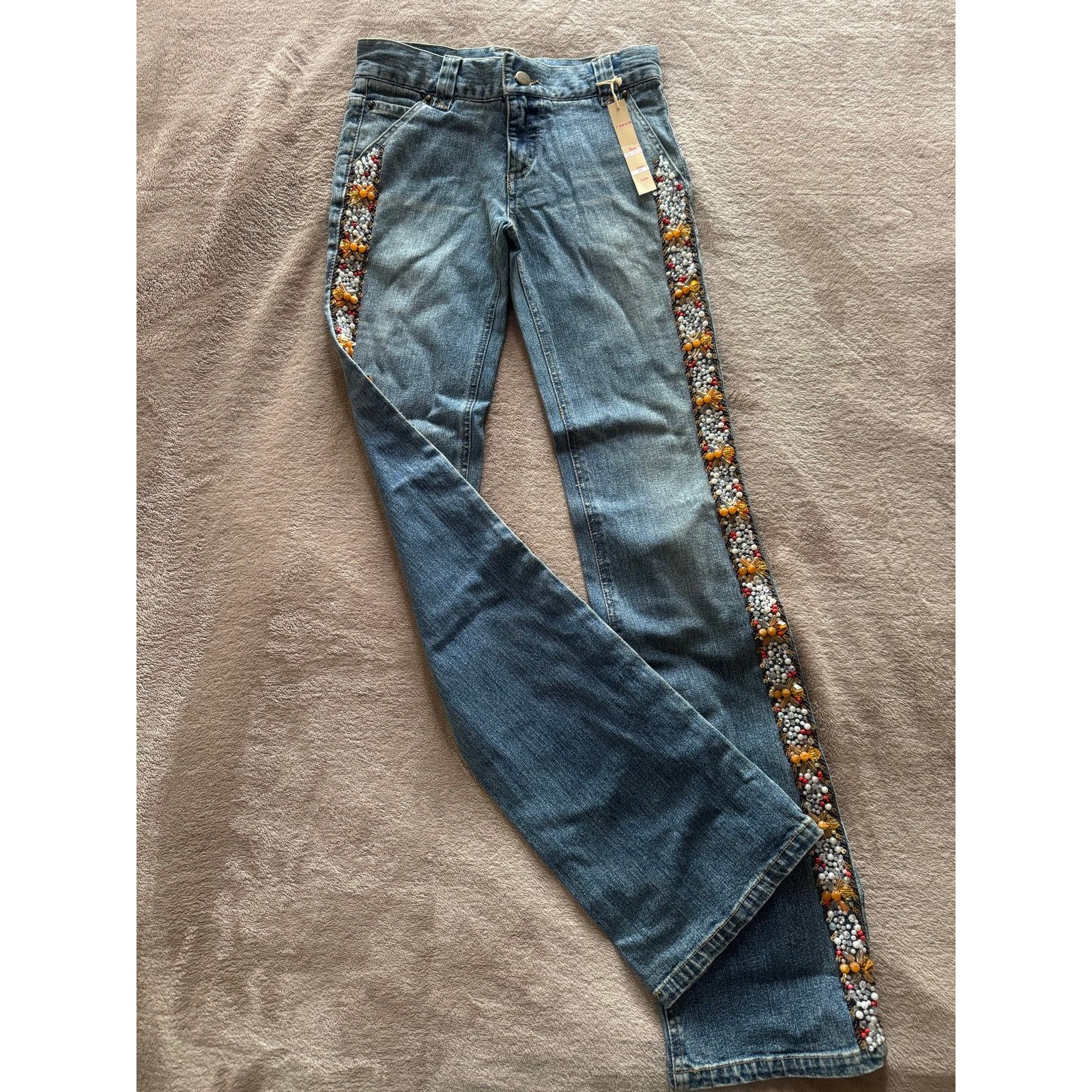 Natural Issue Issue Jeans | Beaded Side Stripe Straight Leg | Boho Denim Size 26" / US 2 / IT 38 - 2 Thumbnail