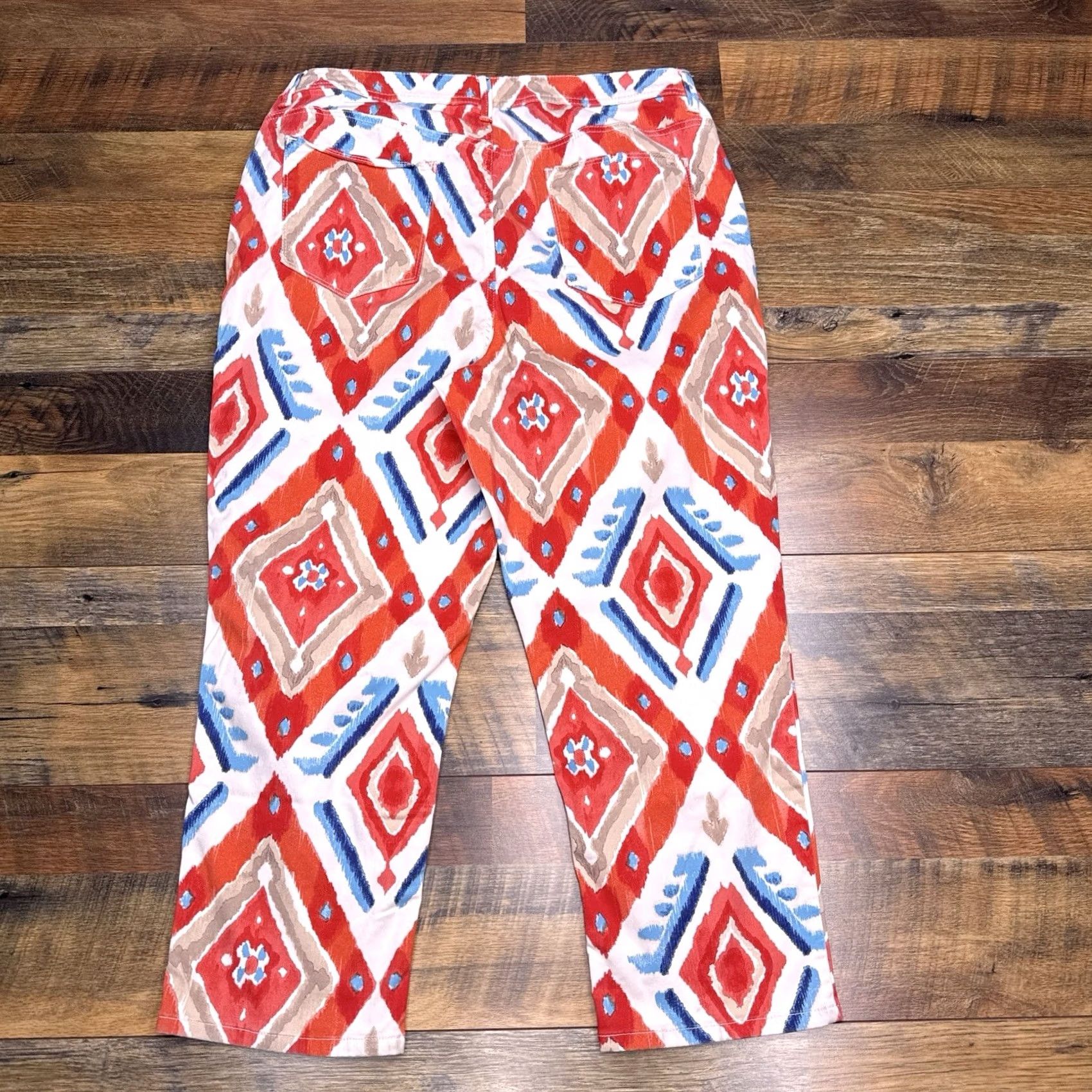 Vintage Chicos Womens Chicos's Chicos 2.5 Red Argyle High Rise Cropped Pants Stretch Knit Cotton Blend Zip Size 26" / US 2 / IT 38 - 3 Thumbnail