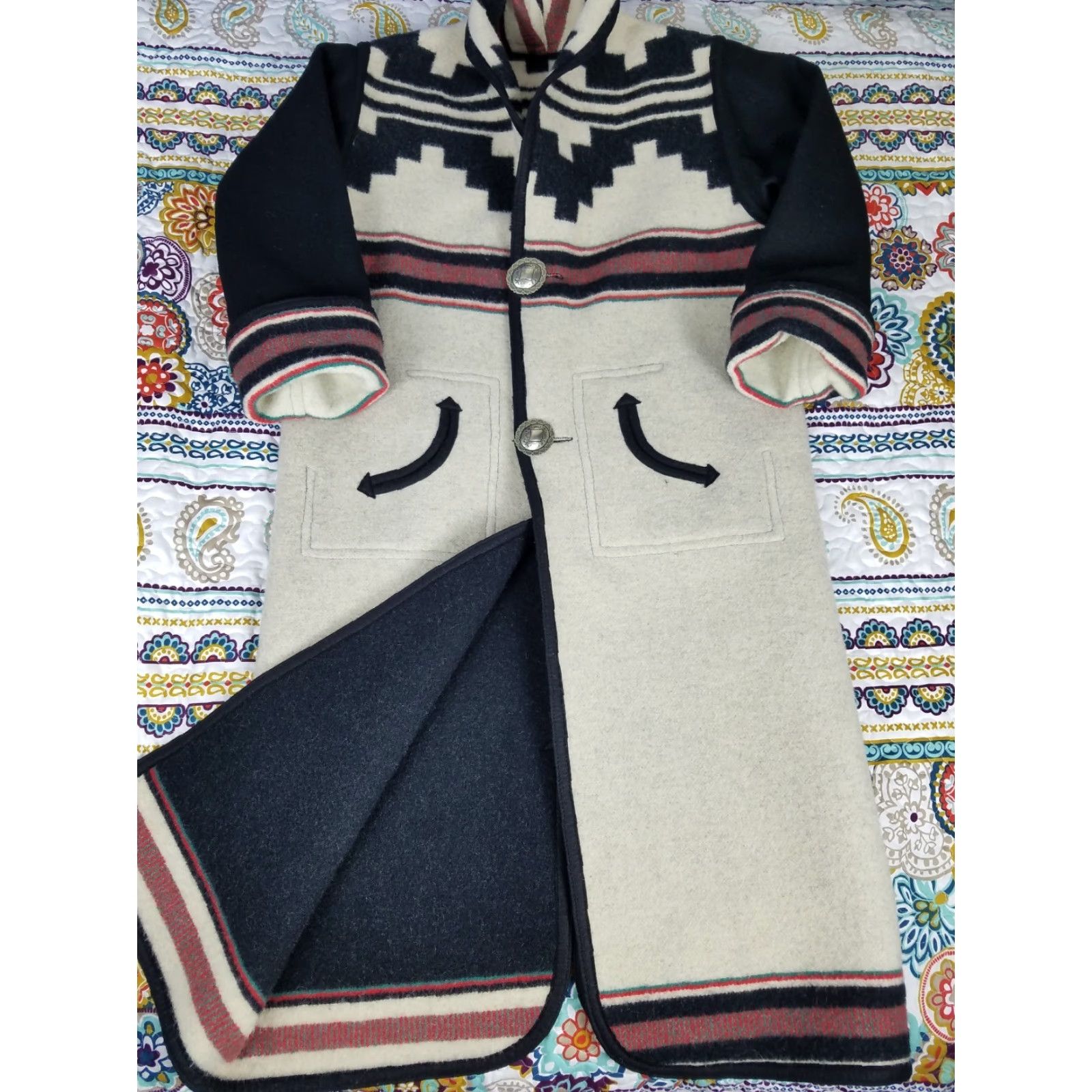 ESPIRIT VINTAGE Reversible Long Coat Wool Blanket Coat NA custom Men’s 53in 24.5in 26in Black Spirit Canyon Coat/Jacket Size US M / EU 48-50 / 2 - 3 Thumbnail