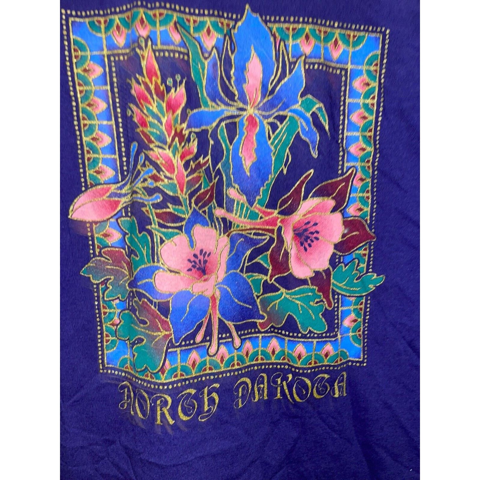 Jerzees Vintage North Dakota Shirt Wild Flowers Purple 90s Tee VTG L Size US L / EU 52-54 / 3 - 2 Thumbnail