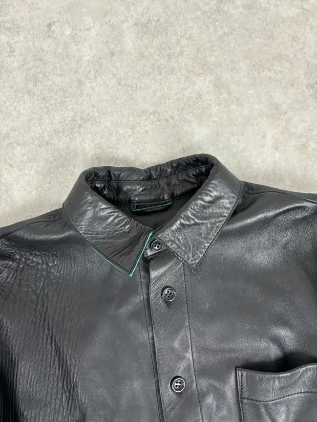 Acne Studios Acne Studios Black Leather Green Contrast Edges Shirt Jacket Size US M / EU 48-50 / 2 - 4 Thumbnail