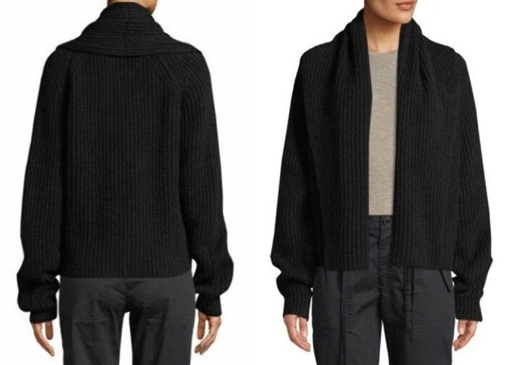 Vince Vince Shawl Collar Plush Wool Blend Rib Knit Cardigan Black Size XS / US 0-2 / IT 36-38 - 17 Thumbnail