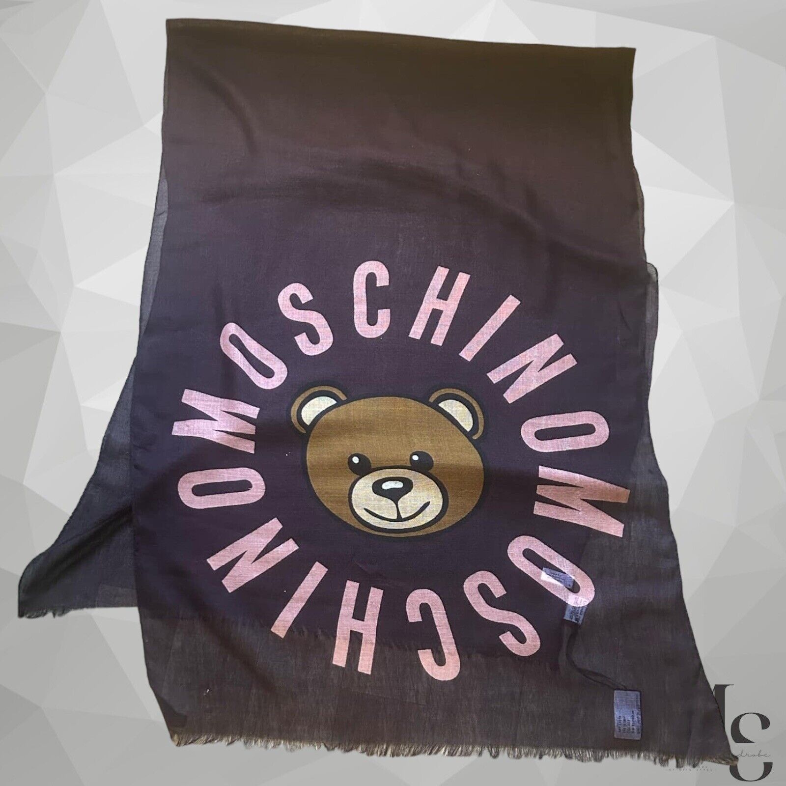 Moschino MOSCHINO Brown & Pink Logo Rect Wool Blend Scarf Itlay 71’’- Size ONE SIZE - 1 Thumbnail