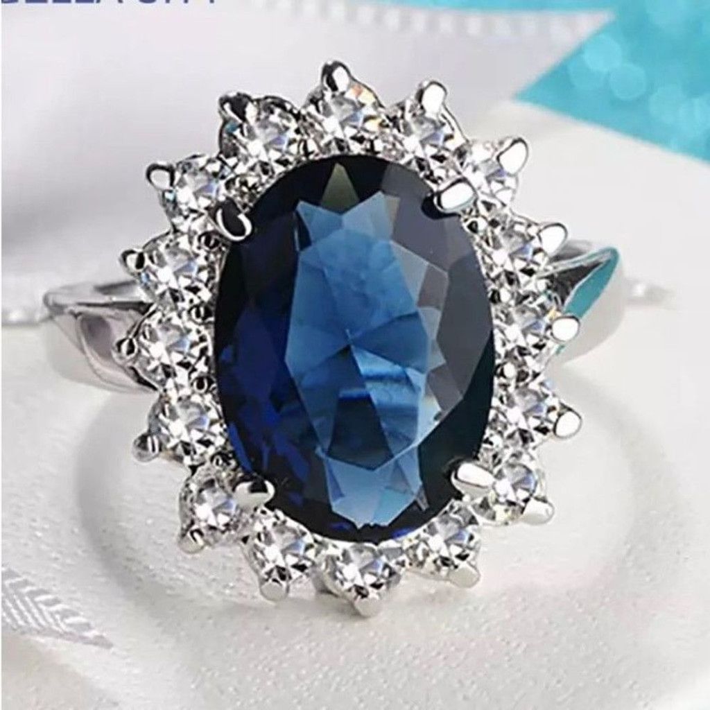 Other Oval Sapphire Blue Stone Ring Womens Sterling Silver Size 5 Size ONE SIZE - 1 Thumbnail