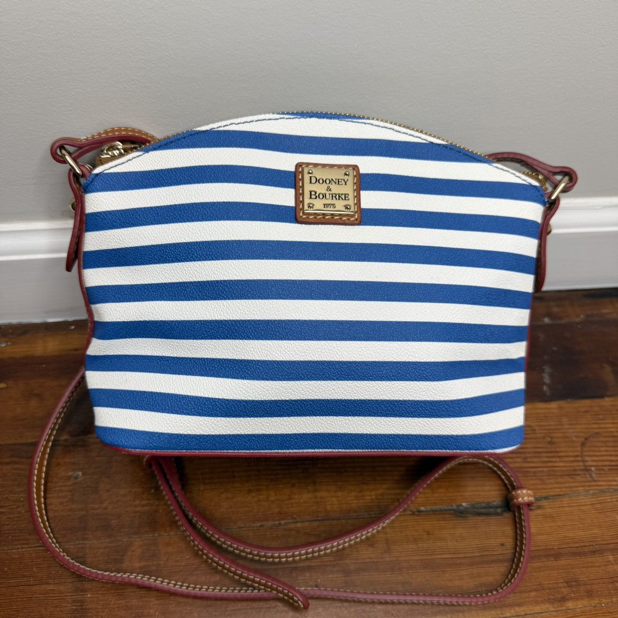 Dooney & Bourke Dooney & Bourke Blue and White Striped Crossbody with Brown Size ONE SIZE - 1 Thumbnail