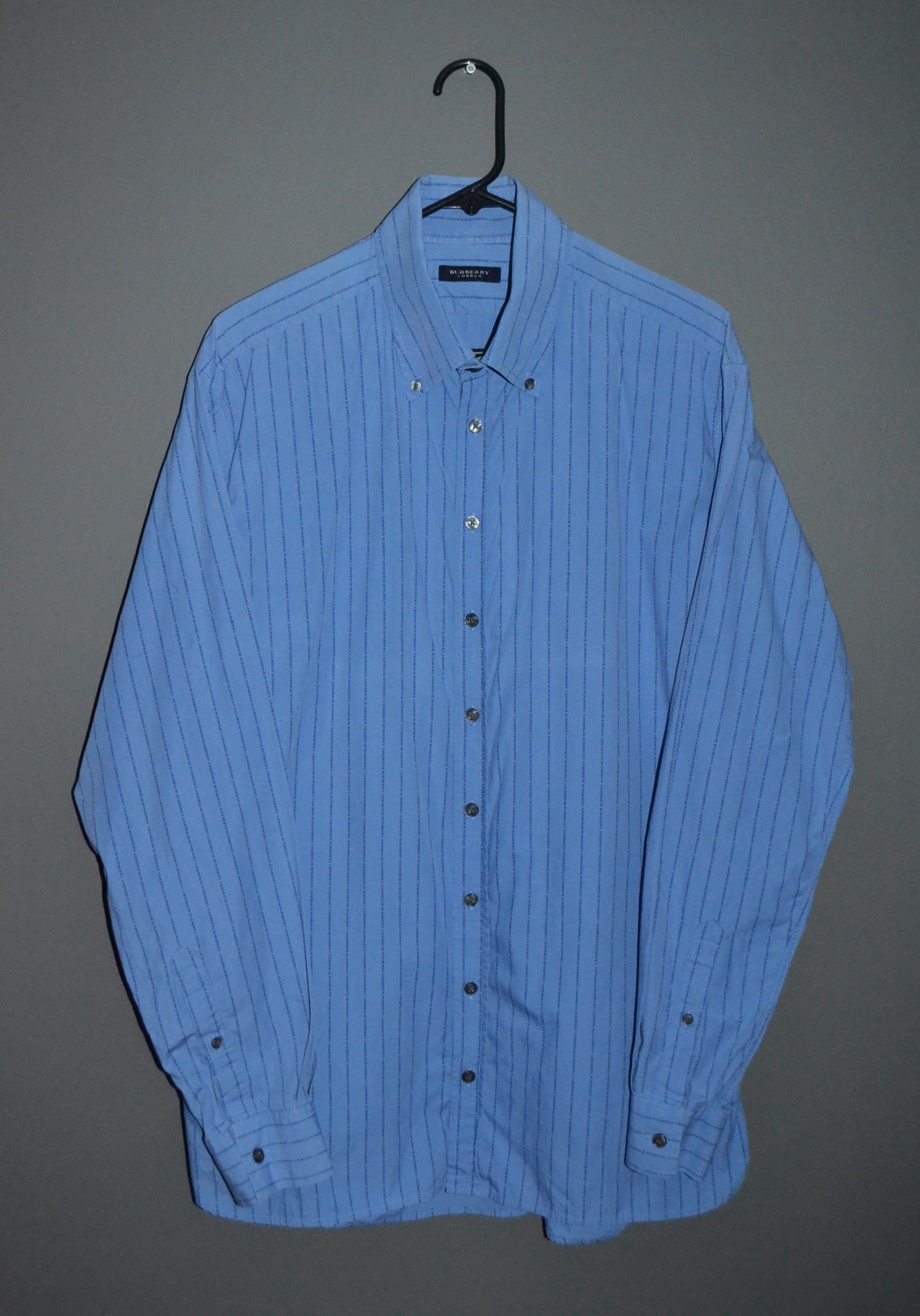 Burberry Burberry Vintage UK Spellout Monogram Blue Shirt 17 43 L-XL Size US L / EU 52-54 / 3 - 2 Thumbnail