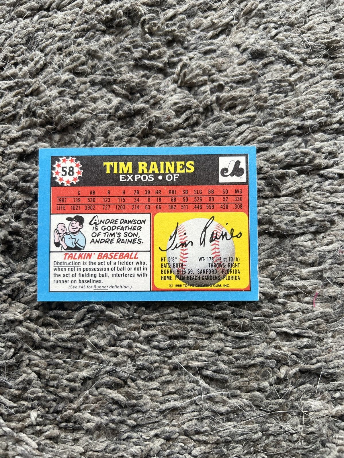 MLB 1988 Topps #58 Tim Raines Card Size ONE SIZE - 2 Thumbnail