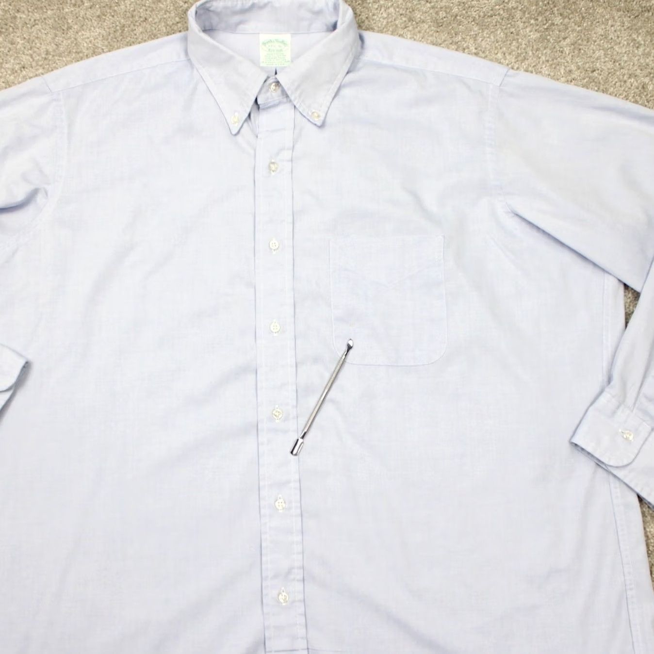 Brooks Brothers Brooks Brothers Dress Shirt Mens 17.5 Blue Cotton/Poly Long Sleeve Button Shirt Size 48R - 7 Thumbnail