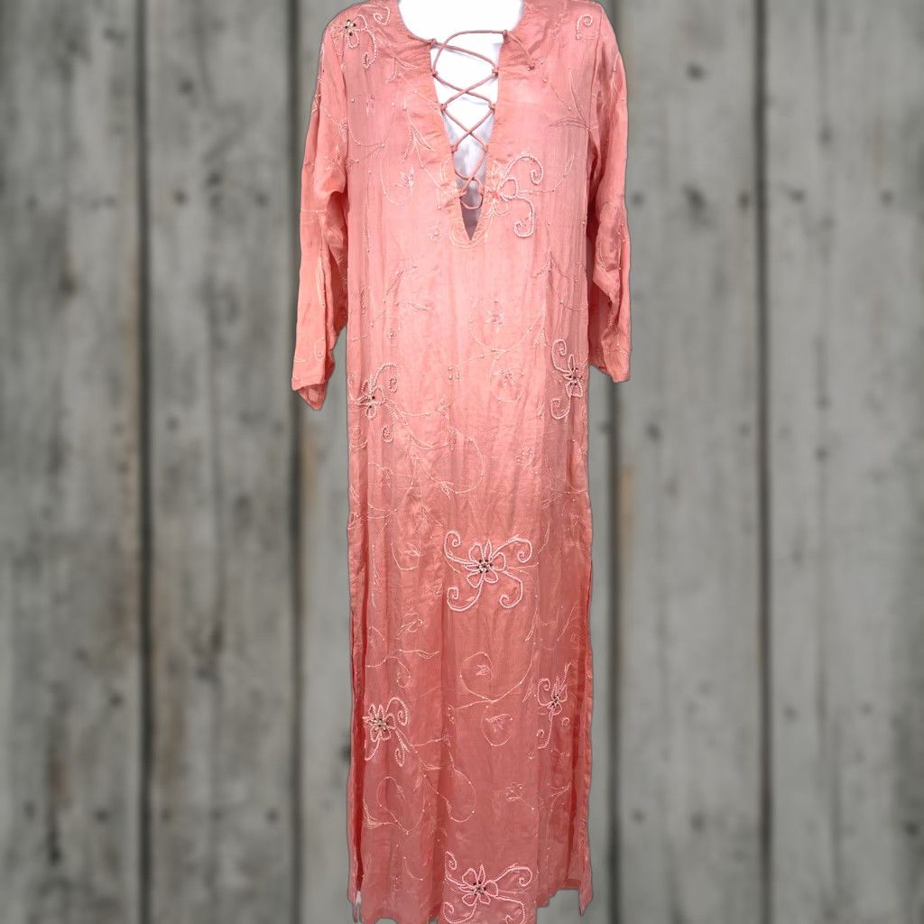 Vintage ANNA TRZEBINSKI Dress Womens M Handmade Vintage Kaftan Maxi Boho  Luxury V-Neck Long Sleeve Pink Embroidered Pockets 90s Theme Ladies M |  Grailed