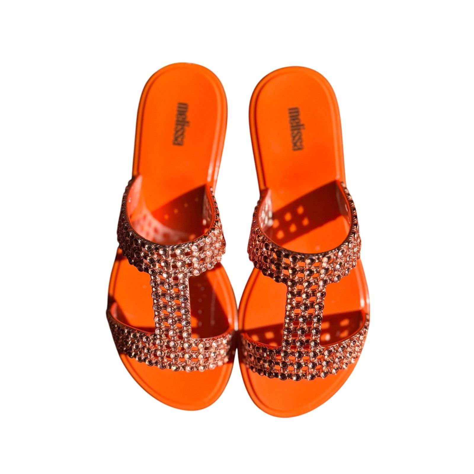 Melissa Melissa Slide Sandals with Crystals | Size 6 | Bright Orange Size US 6 / IT 36 - 4 Thumbnail