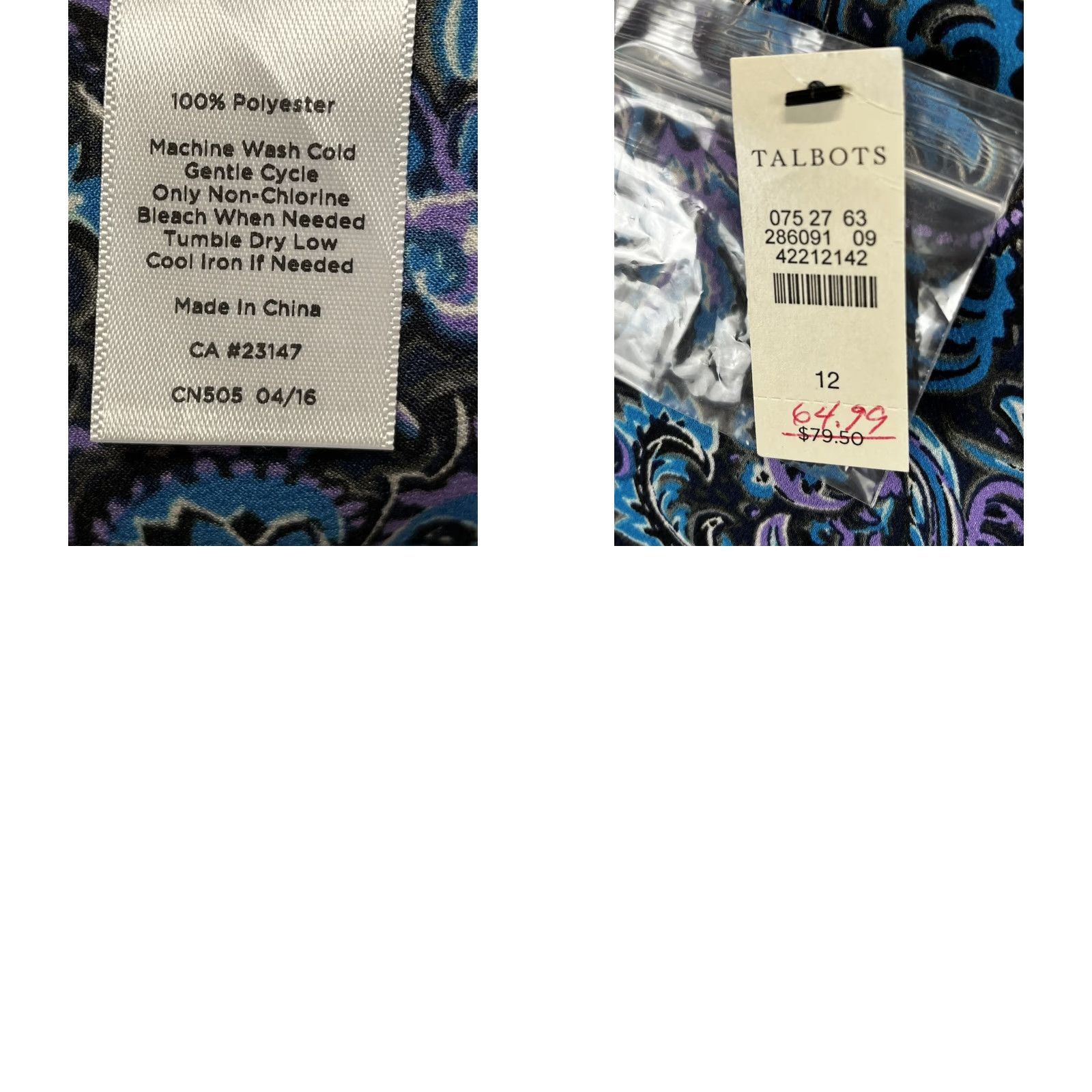 Talbots Talbots Blouse Top Womens 12 Sleeveless Funnel Neck Polyester Multicolor Classic Paisley Shirt Size XL / US 12-14 / IT 48-50 - 8 Thumbnail