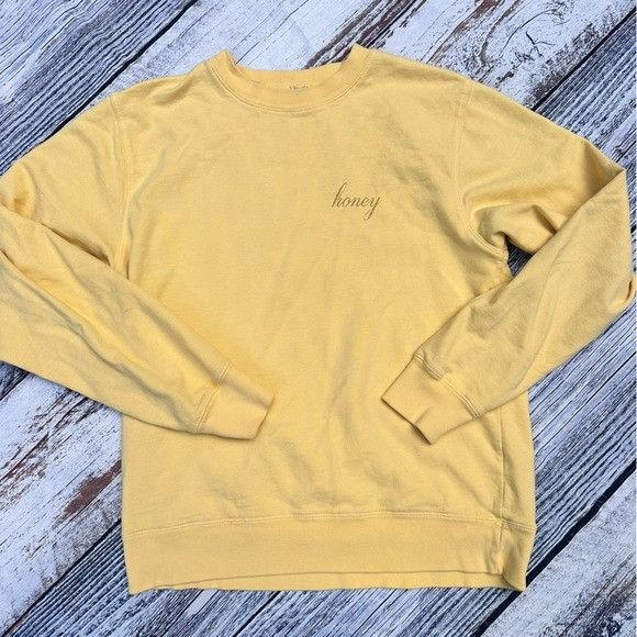 Brandy Melville Brandy Melville/John Galt Yellow Honey Embroidered Crew ...