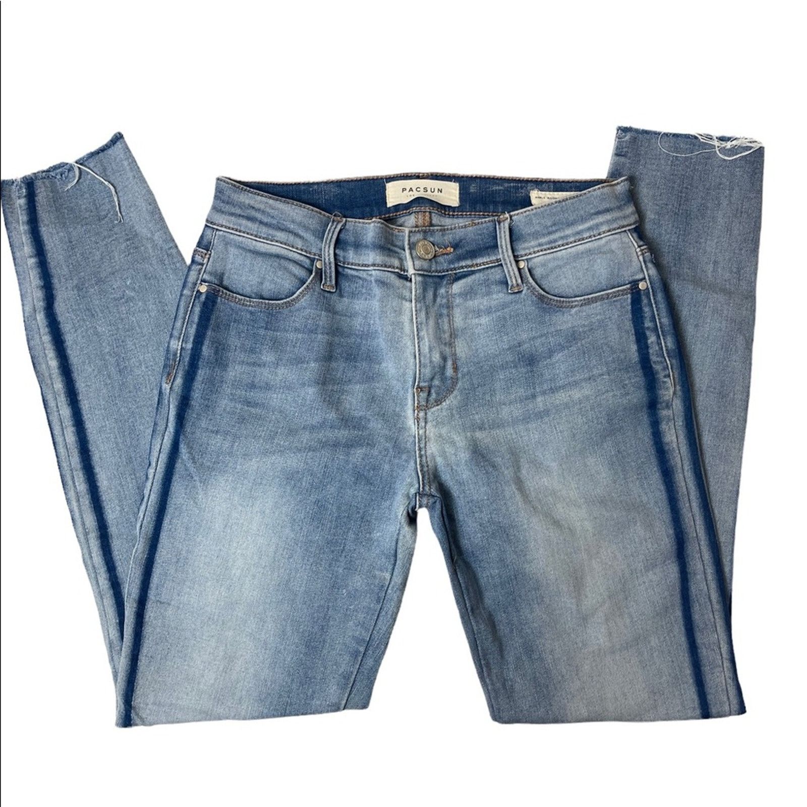 Pacsun PACSUN Mid Rise Skinny Ankle Light Rinse Stripe Denim 25 Size 25" / US 0 / IT 36 - 3 Thumbnail