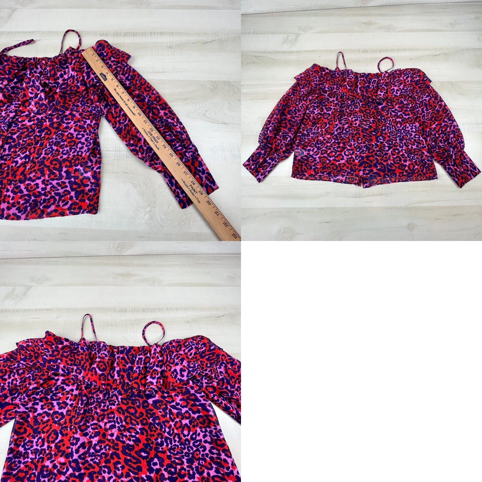 Vintage Signature8 Leopard Print Off Shoulder Semi Sheer Womens Blouse Small Purple Size S / US 4 / IT 40 - 8 Thumbnail